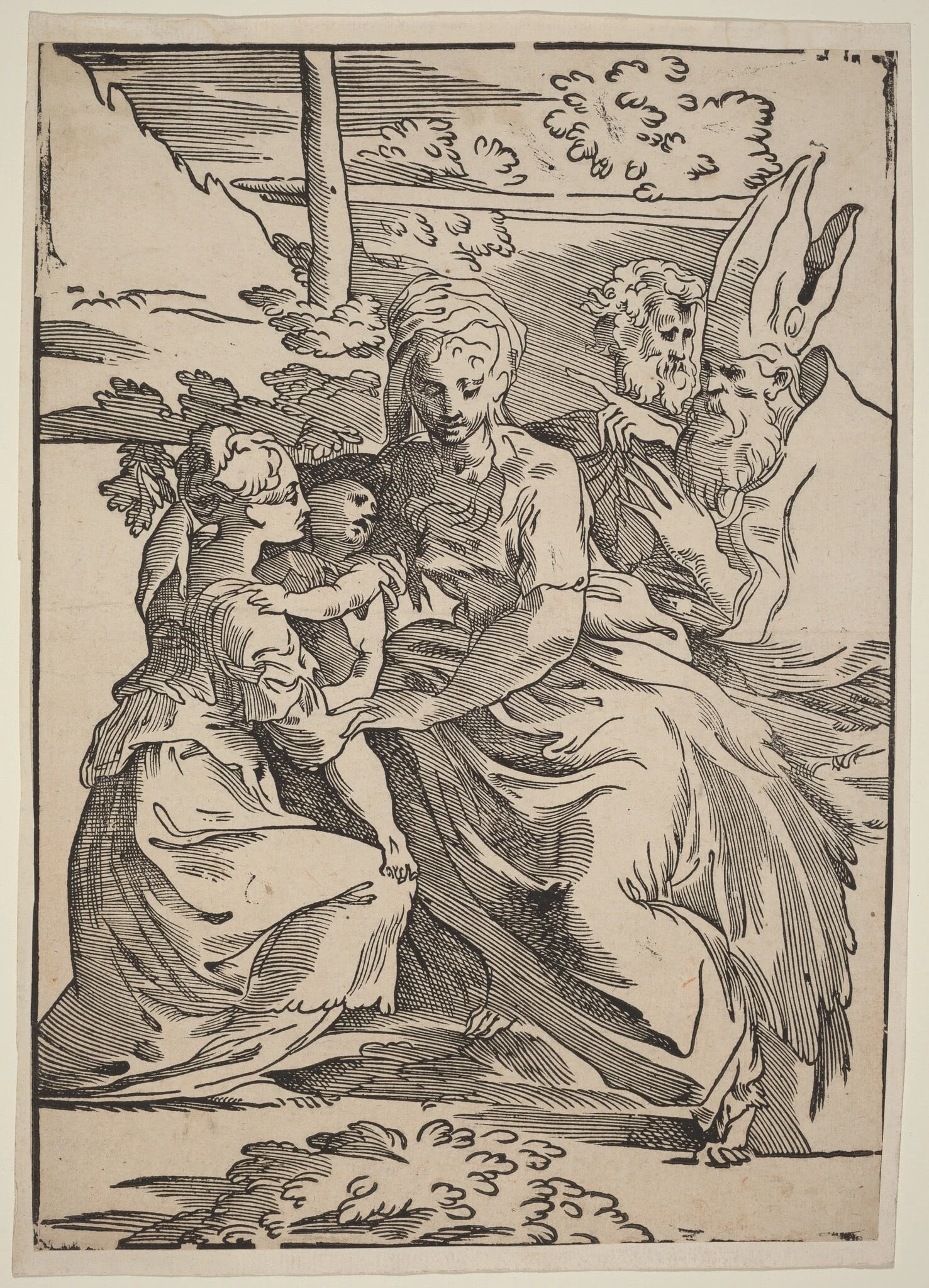 The Holy Family with Two Saints, by Antonio da Trento, ink, 1529