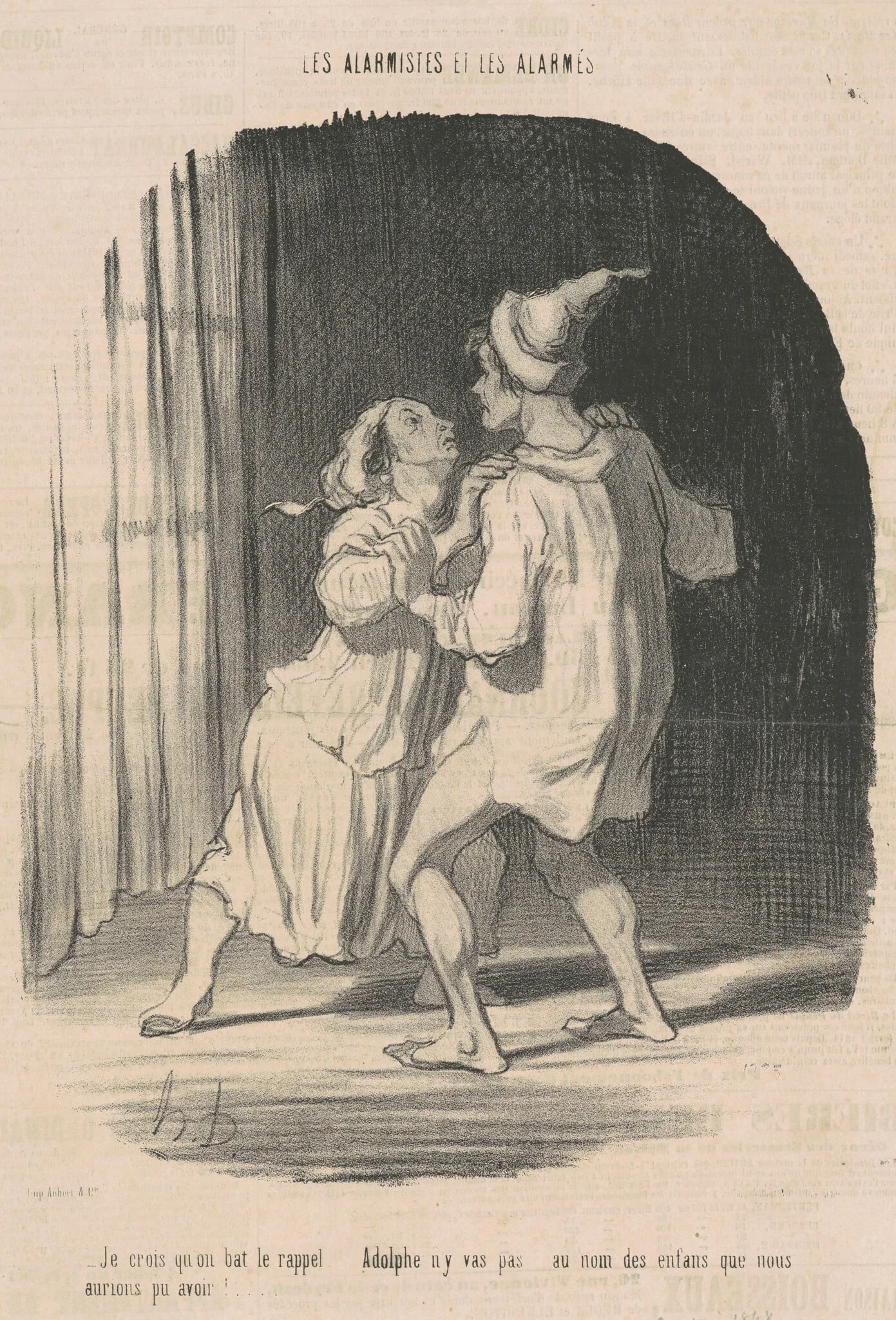 Je crois qu'on bat le rappel ..., by Honoré Daumier, ink, 1848