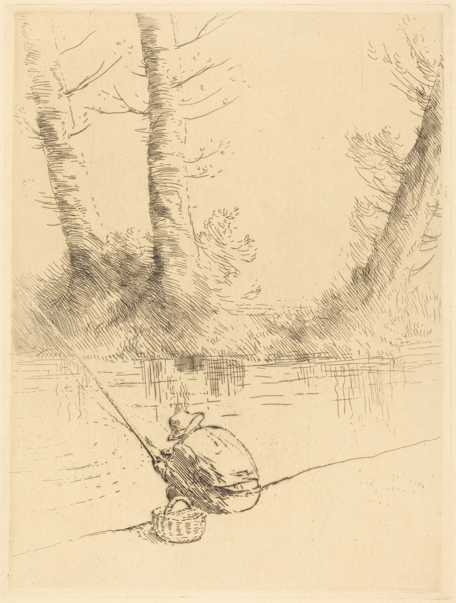 Angler (Le pecheur a la ligne), by Alphonse Legros, ink, 1874