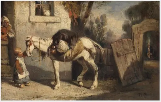 A Horse with Child Holding Reins