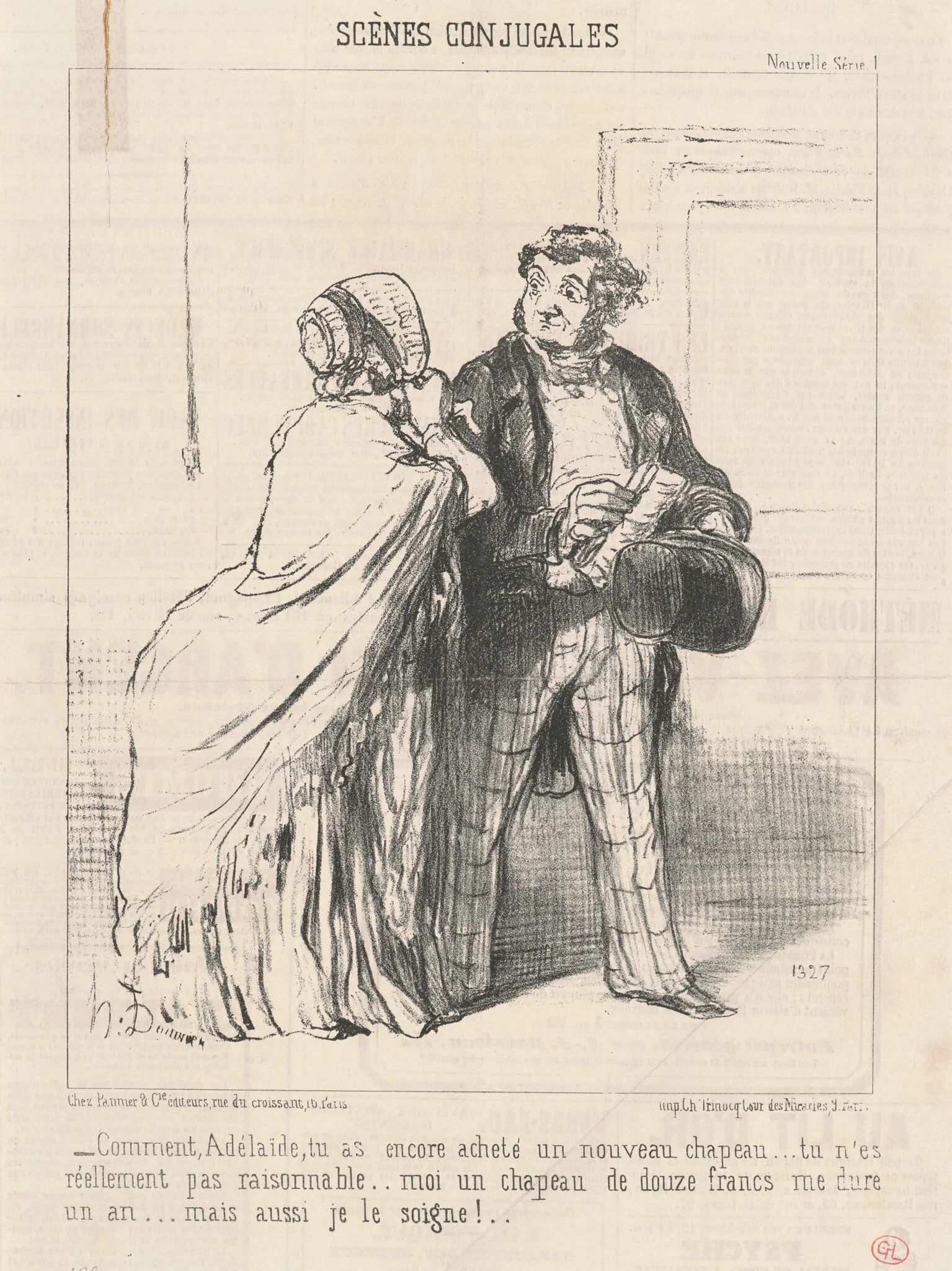 Comment ... tu as encore acheté un ... chapeau ..., by Honoré Daumier, ink, 1851