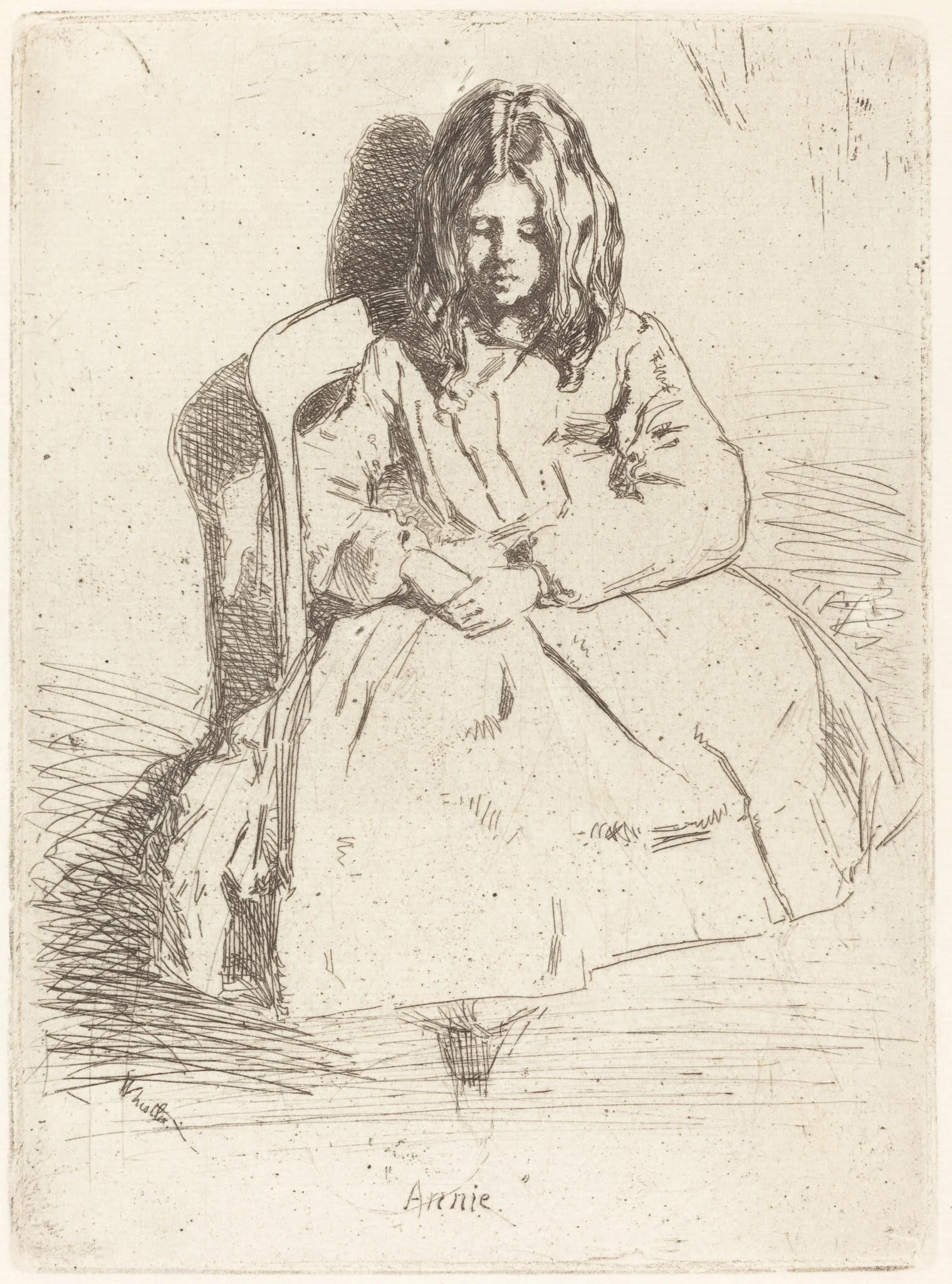 Annie Seated, by James McNeill Whistler, ink, 1858