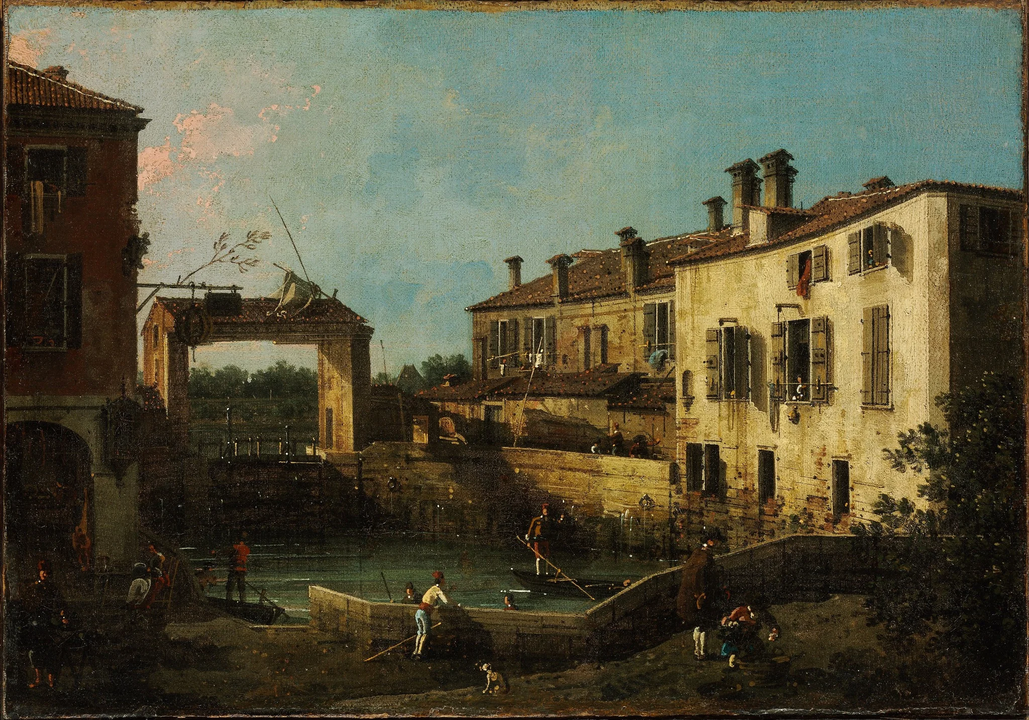 The Lock at Dolo, by Canaletto, oil, 1763
