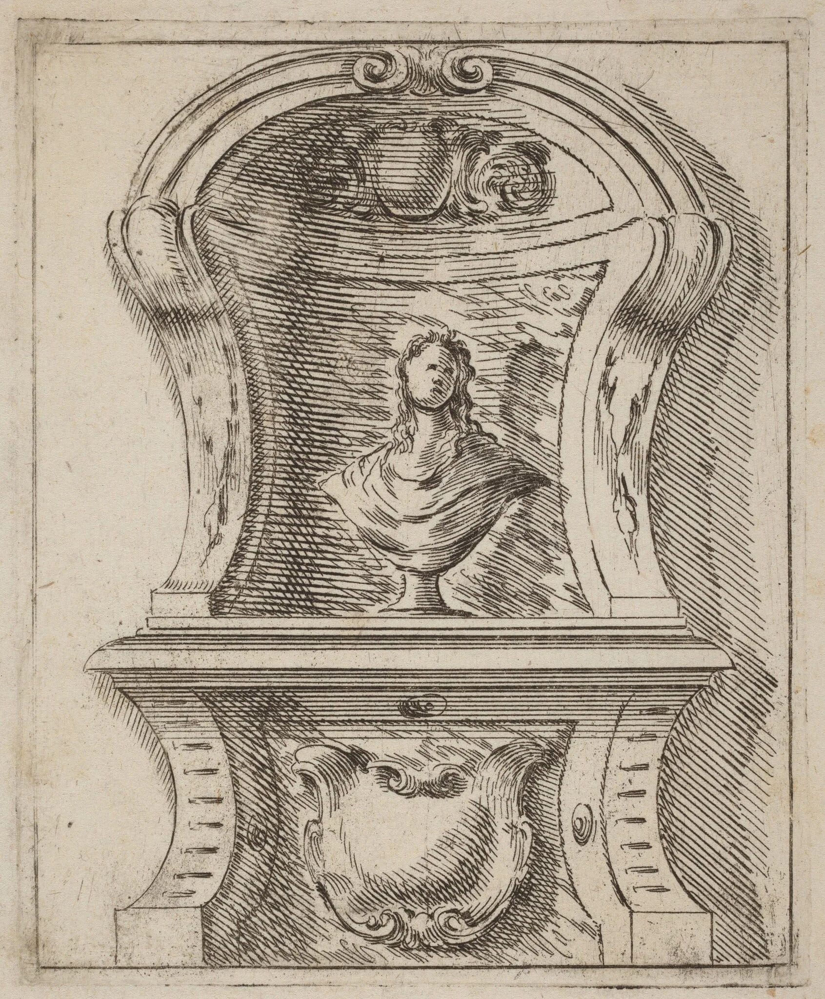 Architectural Motif with a Bust, by Carlo Antonio Buffagnotti, ink, 1690