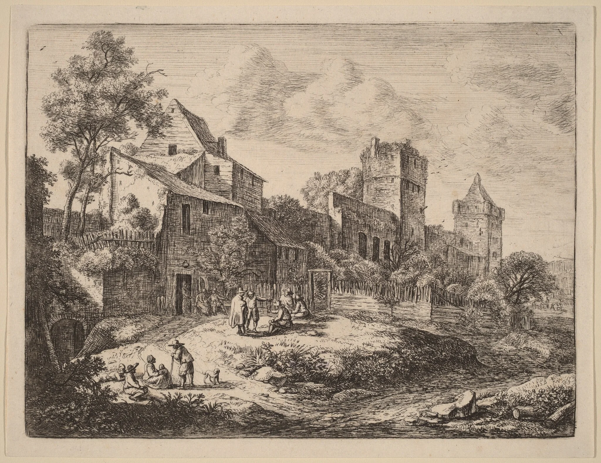 Square in Front of an Inn, by Antonie Waterloo, ink, 1650