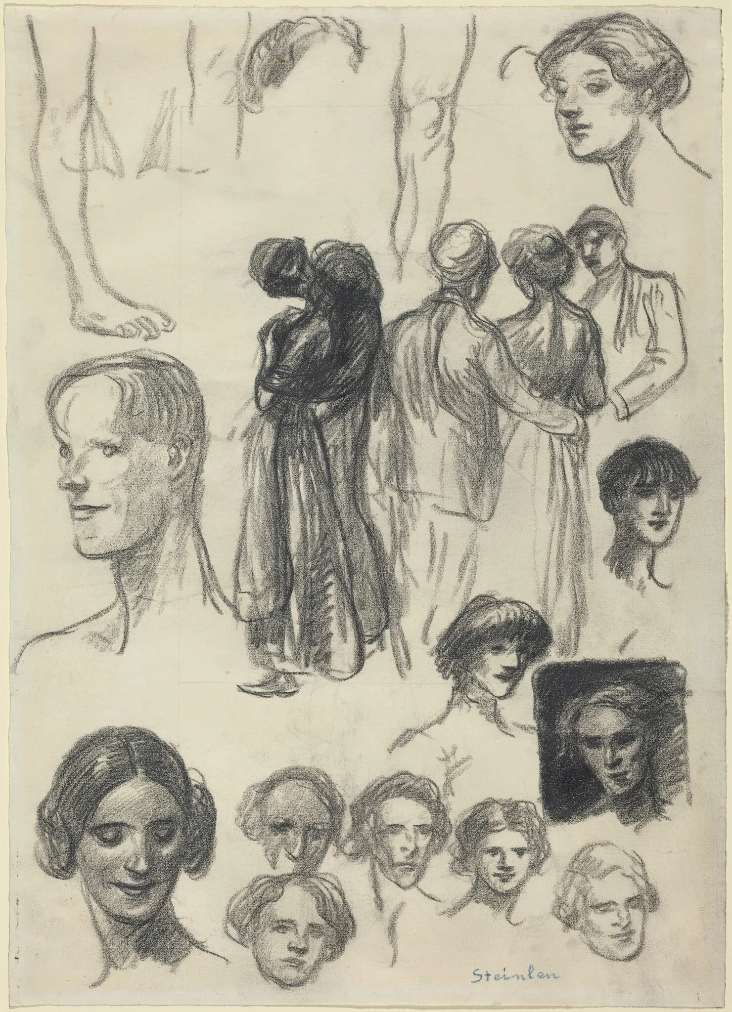 Sheet of Sketches, by Théophile Alexandre Steinlen, chalk, 1891
