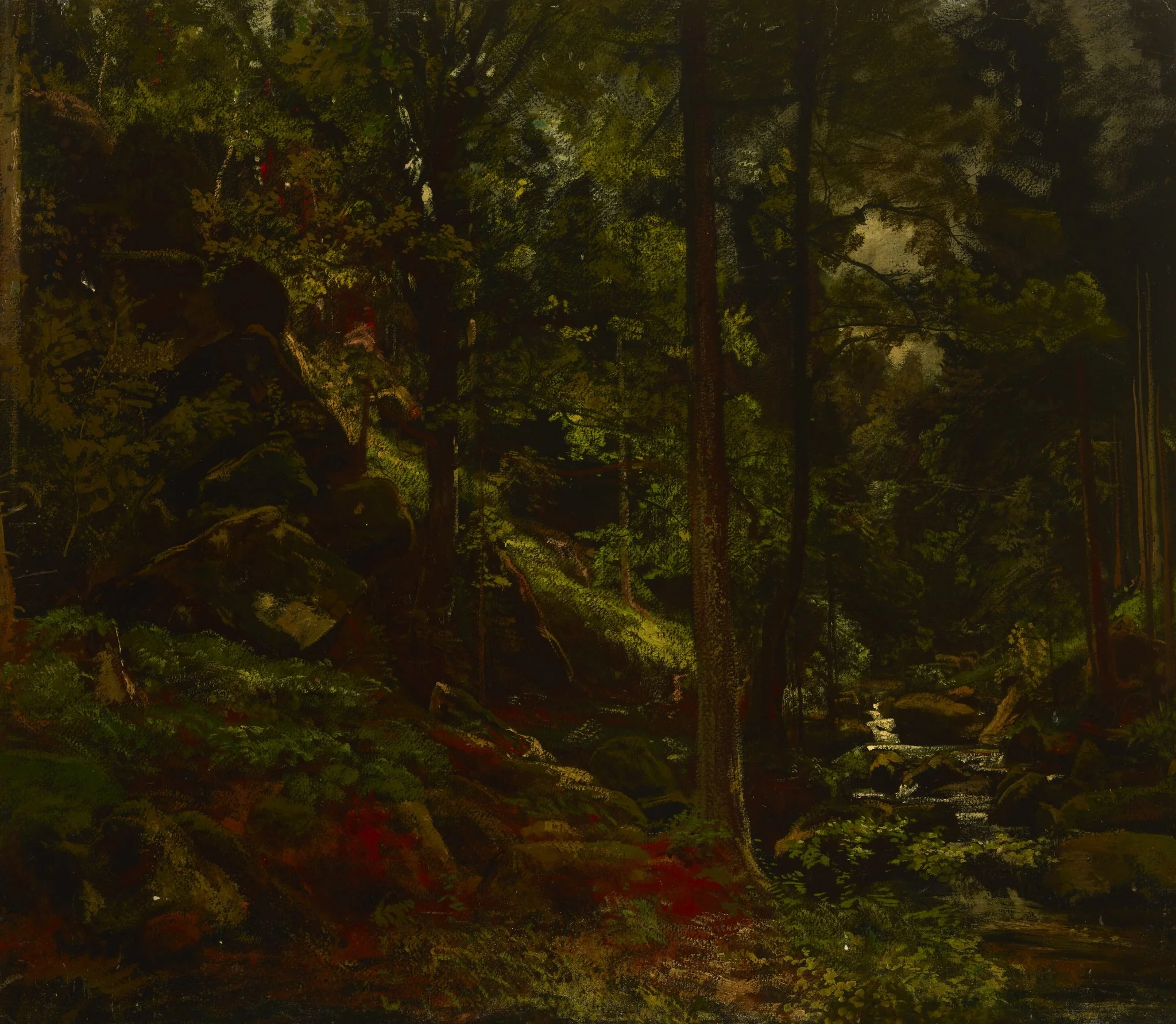Stream in the Woods, by Adolf Dressler, oil, 1867