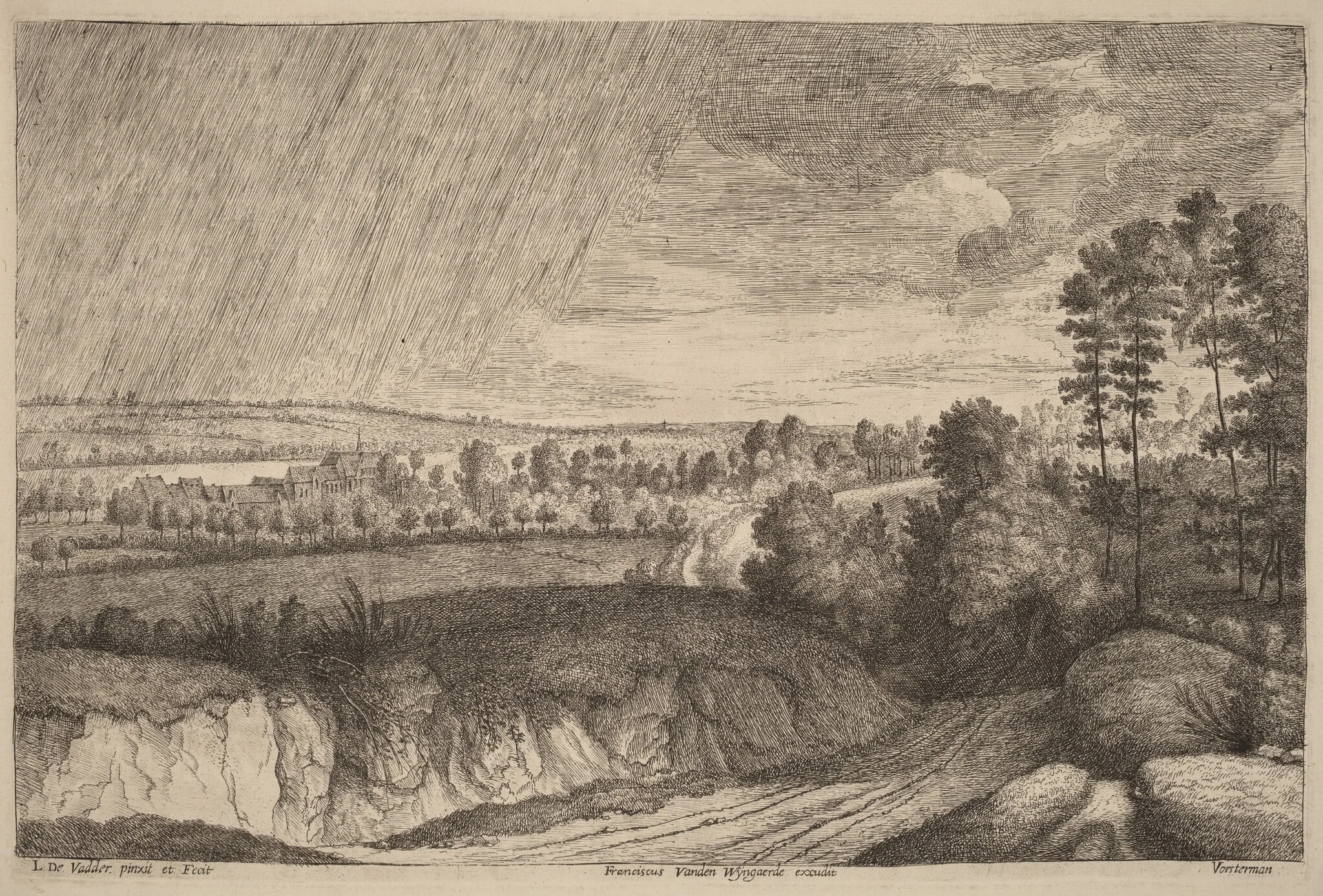 Rainy Landscape, by Lucas Emil Vorsterman, ink, 1652