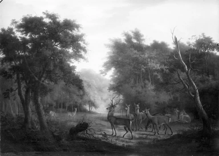 Hjorte i en skov, by Elias Meyer, oil, 1807