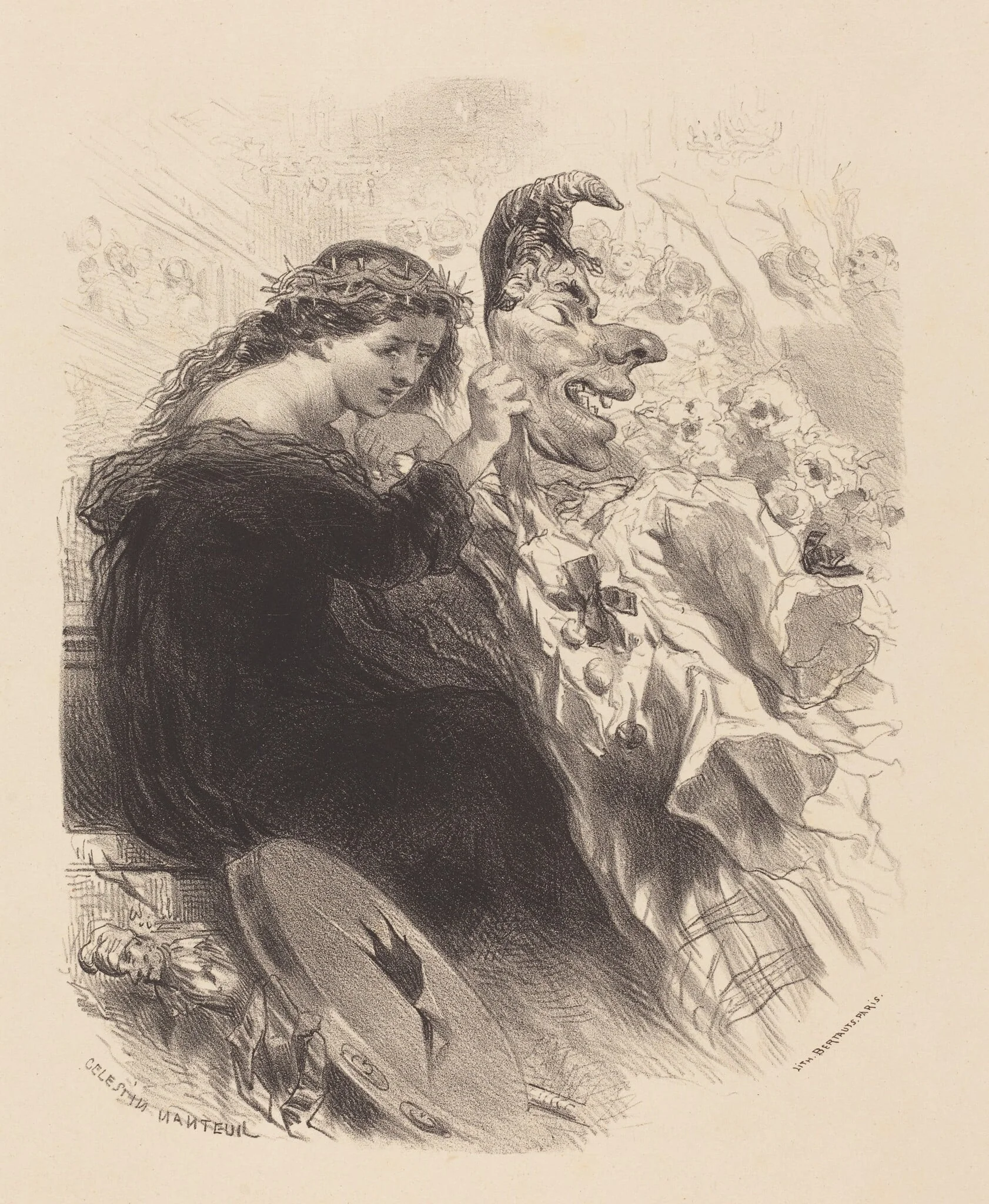 The Woman Behind the Mask, by Célestin Nanteuil, ink, 1834