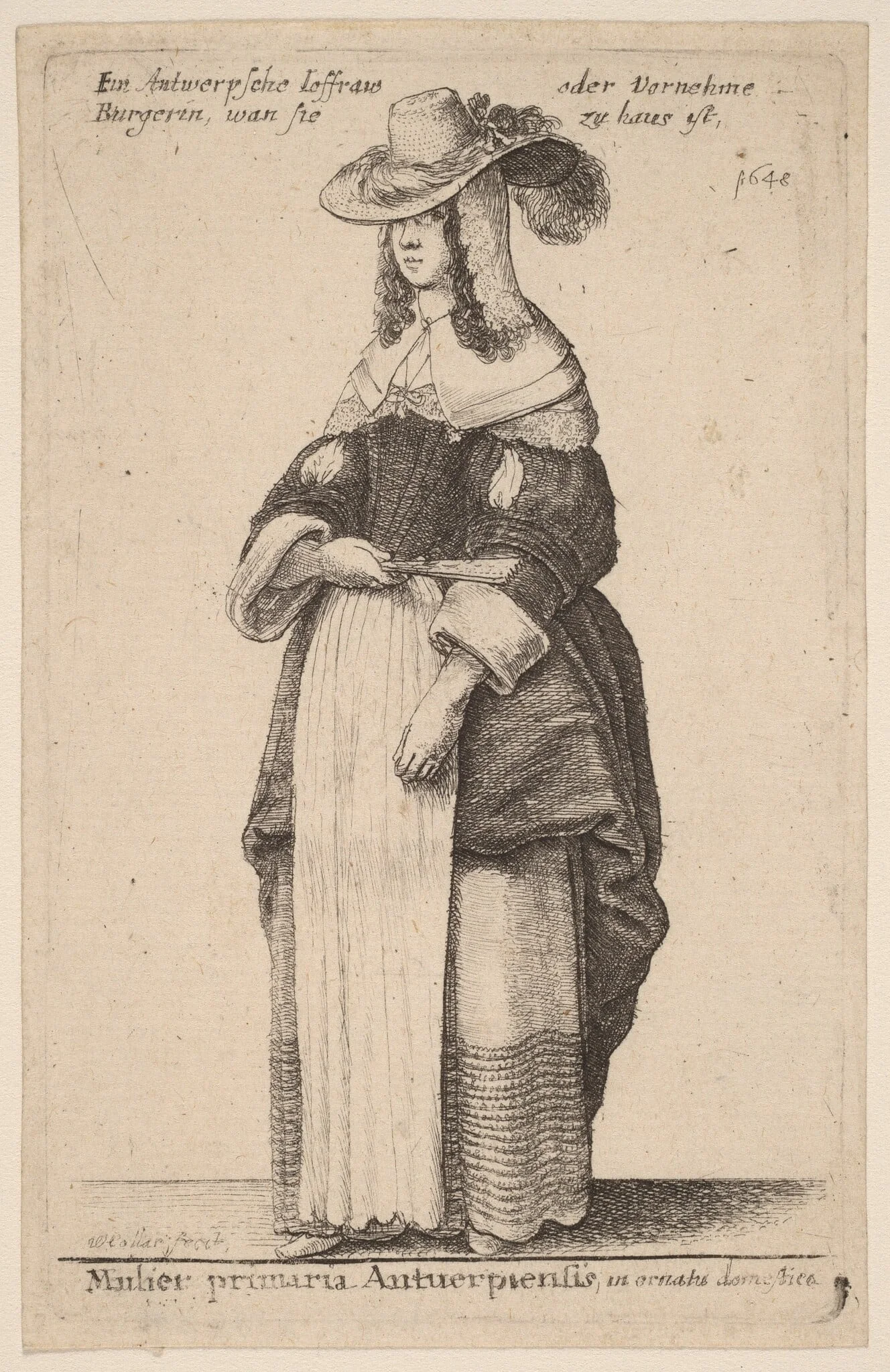 Mulier Primaria Antuerpiensis, in Ornatu Domestico, by Wenceslaus Hollar, ink, 1648