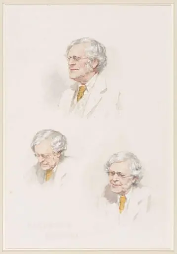 3 portrait sketches of Augustine Burrell