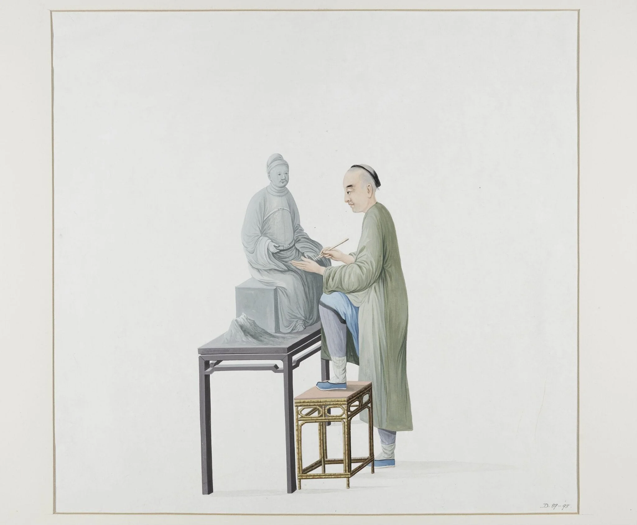 Man Making a Statue, by Puqua, paint, 1790