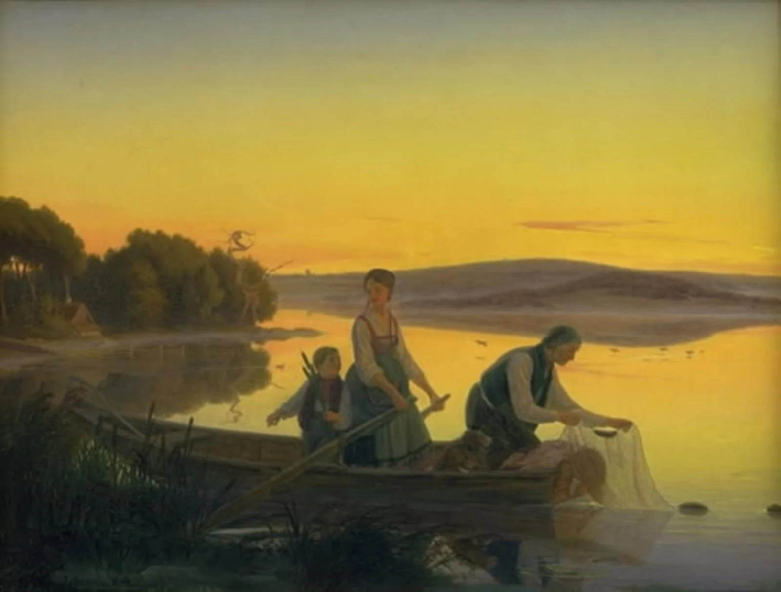 En gammel fisker der om aftenen sætter sine garn ud, by Unknown, 1844