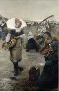 Market Day, Finistère, by Henry Jones Thaddeus, oil, 1892
