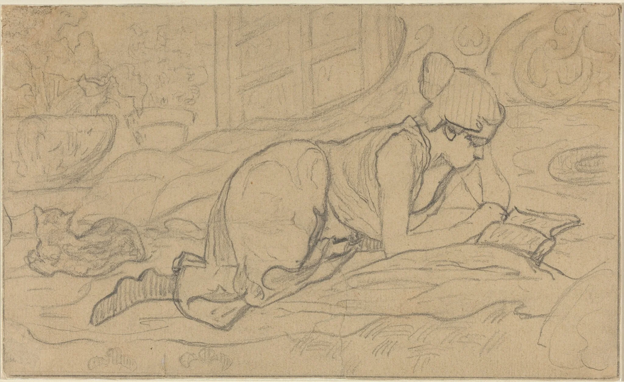 Study for "La Liseuse couchée", by Paul Ranson, graphite, 1894