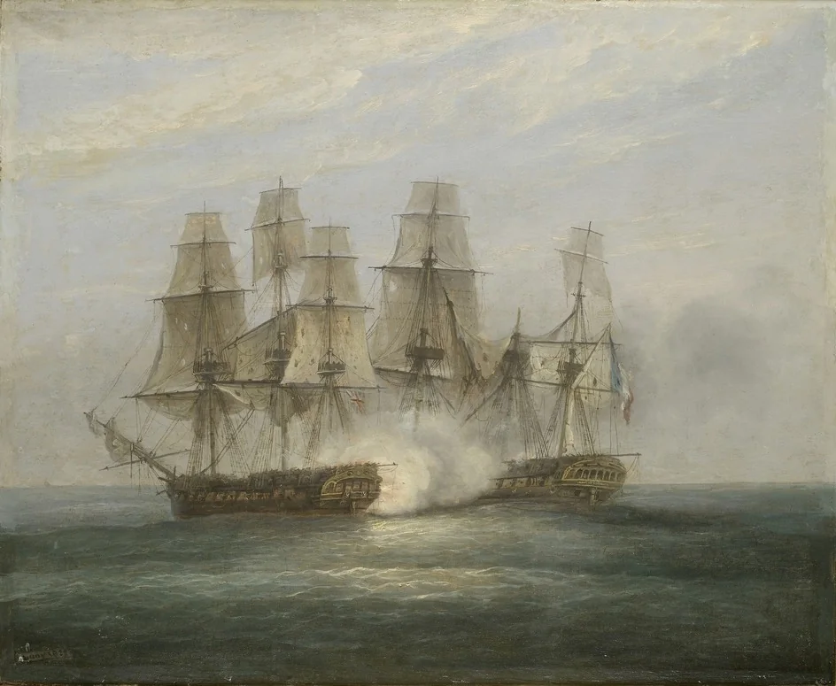 The engagement between H.M.S. Phoenix and the French Frigate Didon, 10 August 1805, by Thomas Luny, oil, 1829