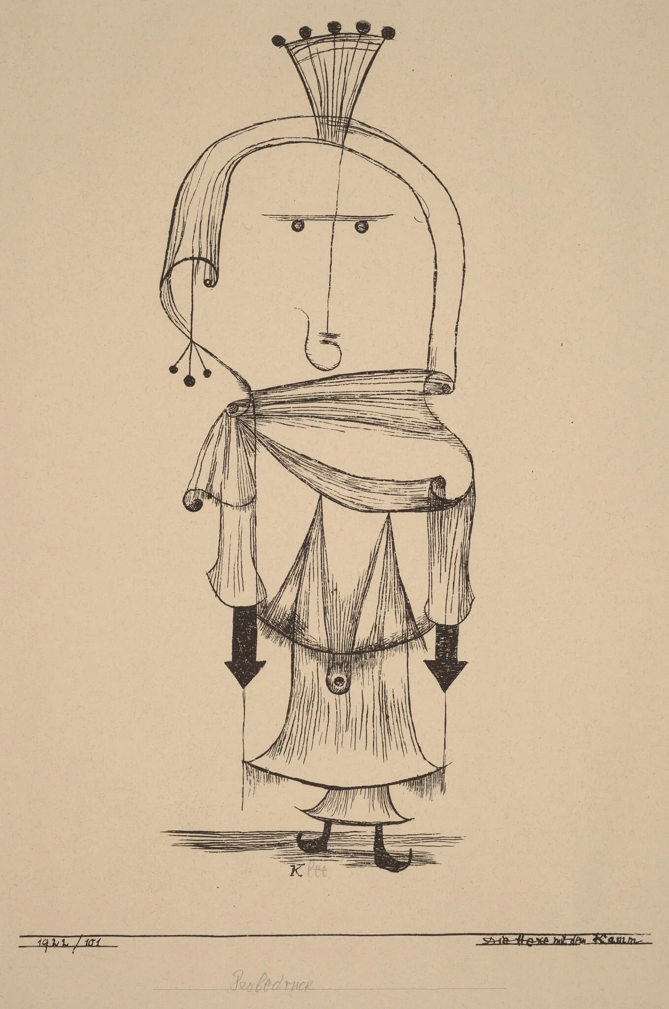 Die Hexe mit dem Kamm (Witch with a Comb), by Paul Klee, ink, 1922