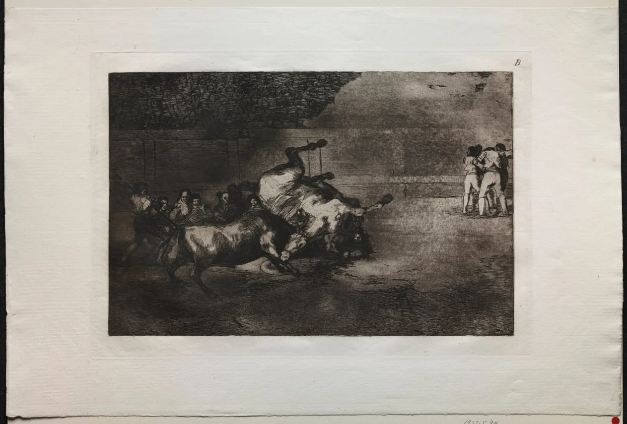Bullfights:  A Horse Thrown by the Bull, by Francisco Goya, 1816
