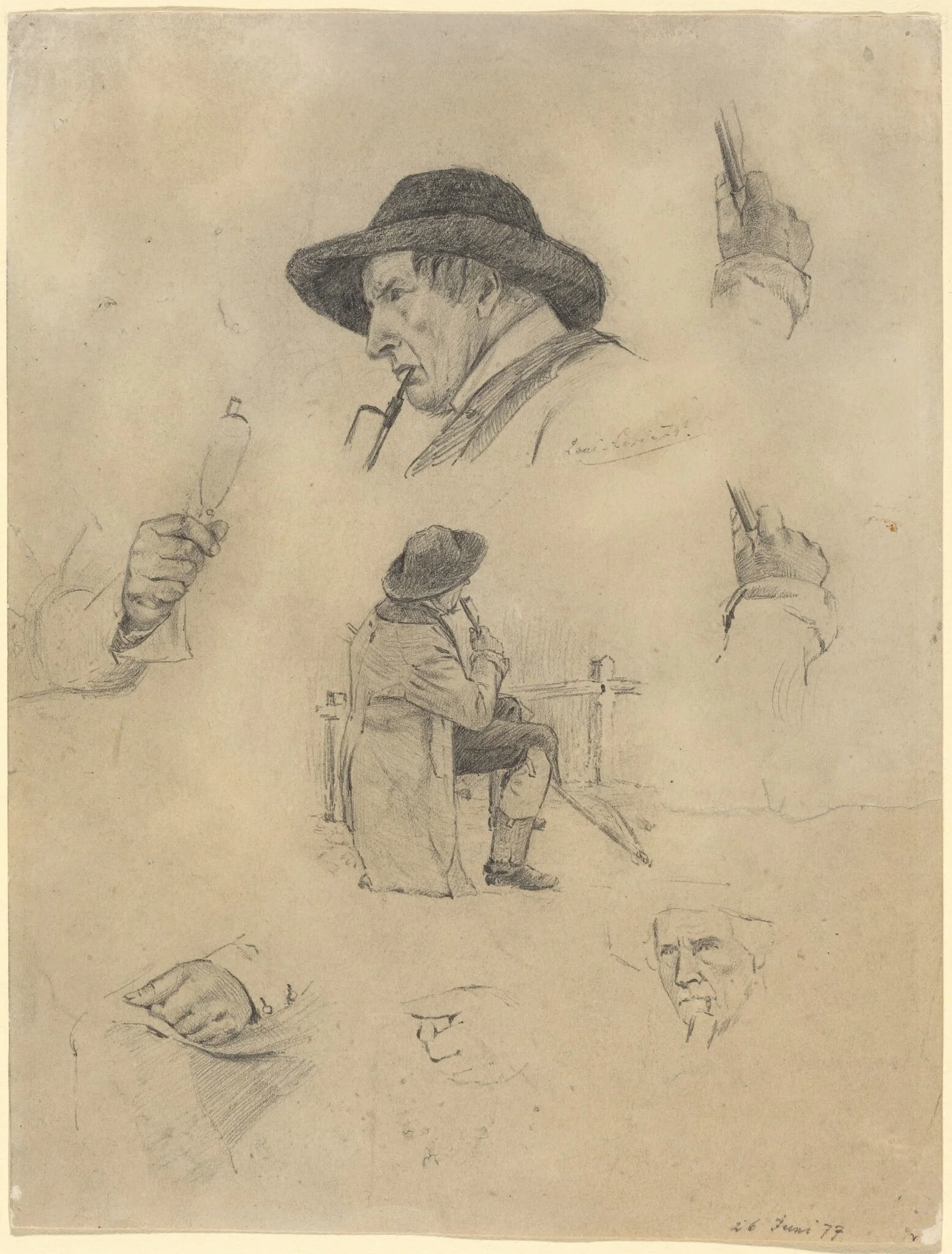 Sheet of Sketches, by Lovis Corinth, graphite, 1877