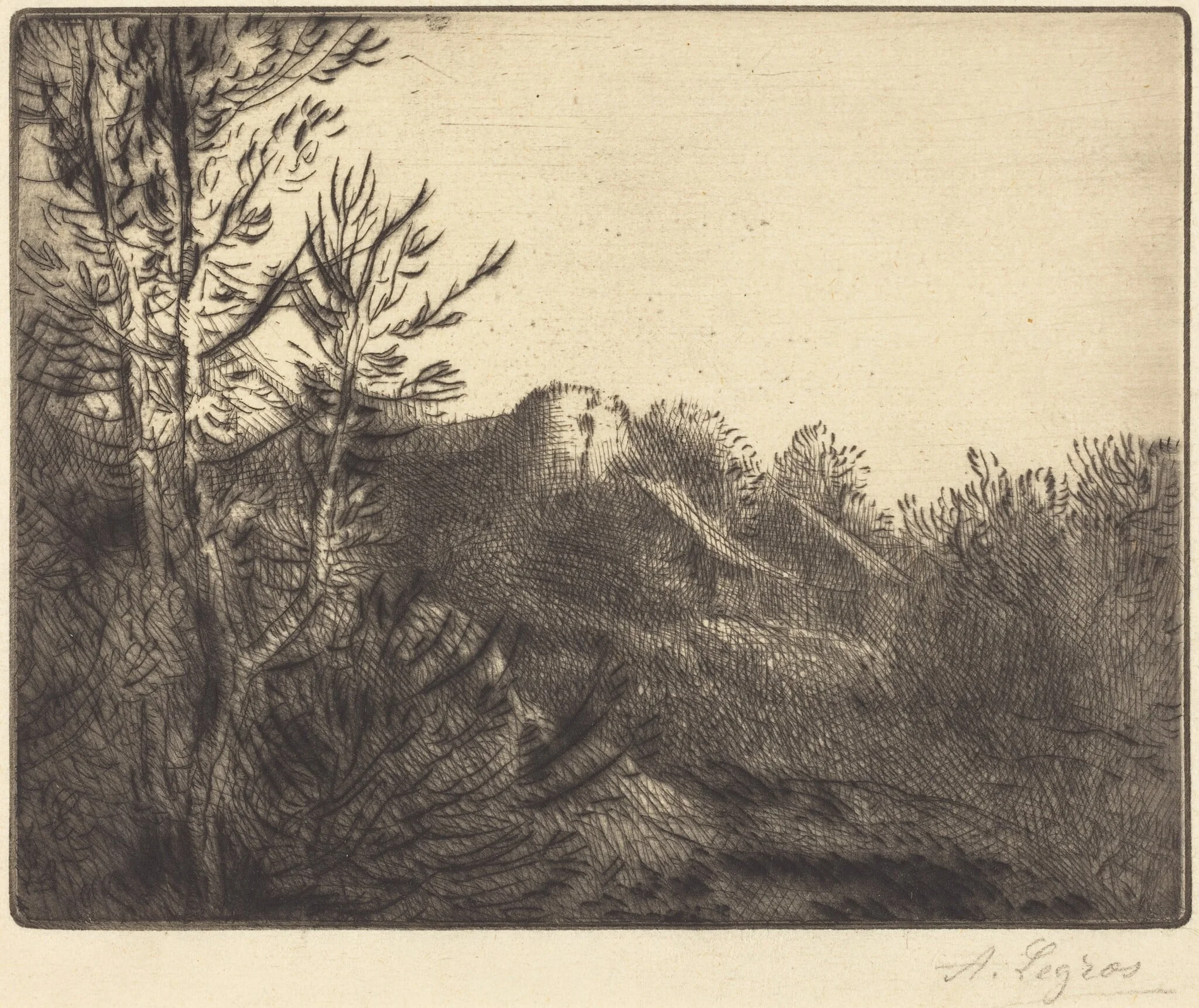 View of a Farm (La ferme de Valoux), by Alphonse Legros, ink, 1874