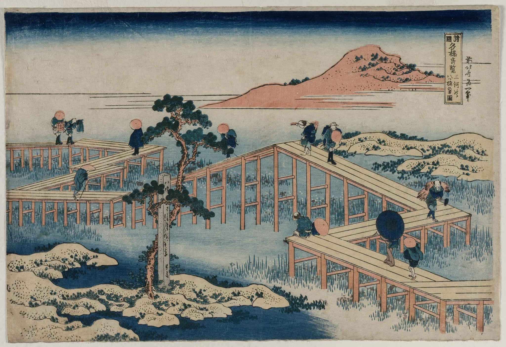 An Ancient Picture of the Eight Part Bridge in Mikawa Province (from the series Curious Views of Famous Bridges in the Provinces), by Katsushika Hokusai, 1834