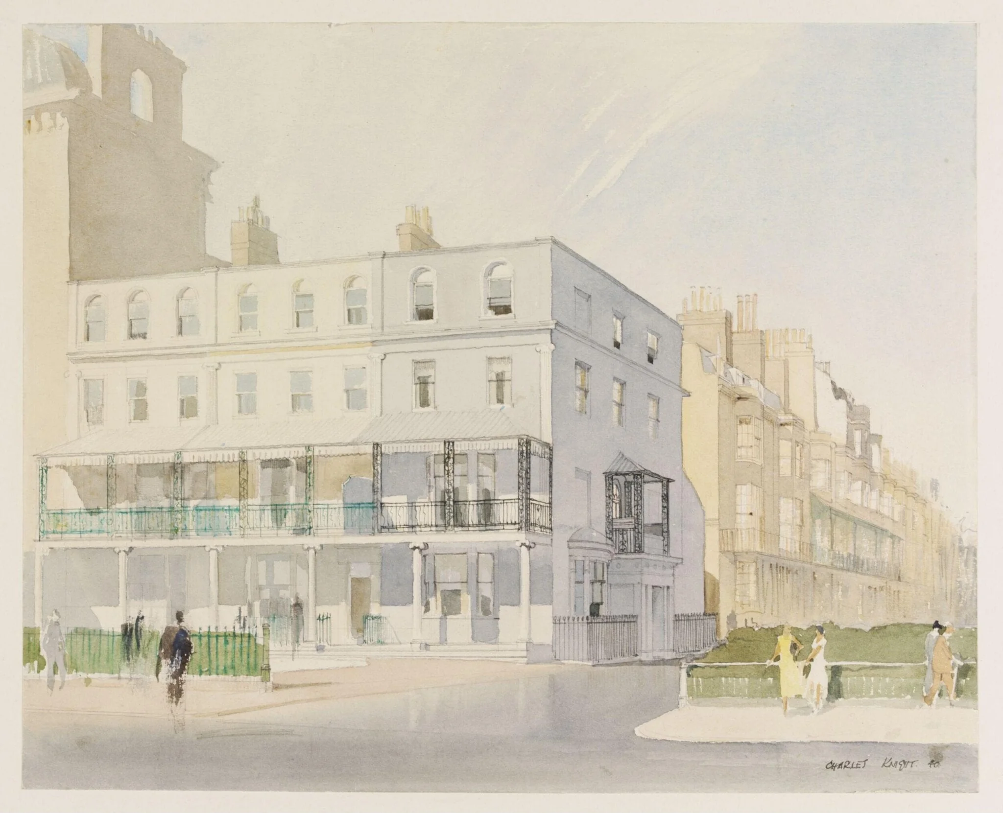 Regency Brighton; houses on Marine Parade and Sussex Square, by Charles Knight, watercolor, 1940