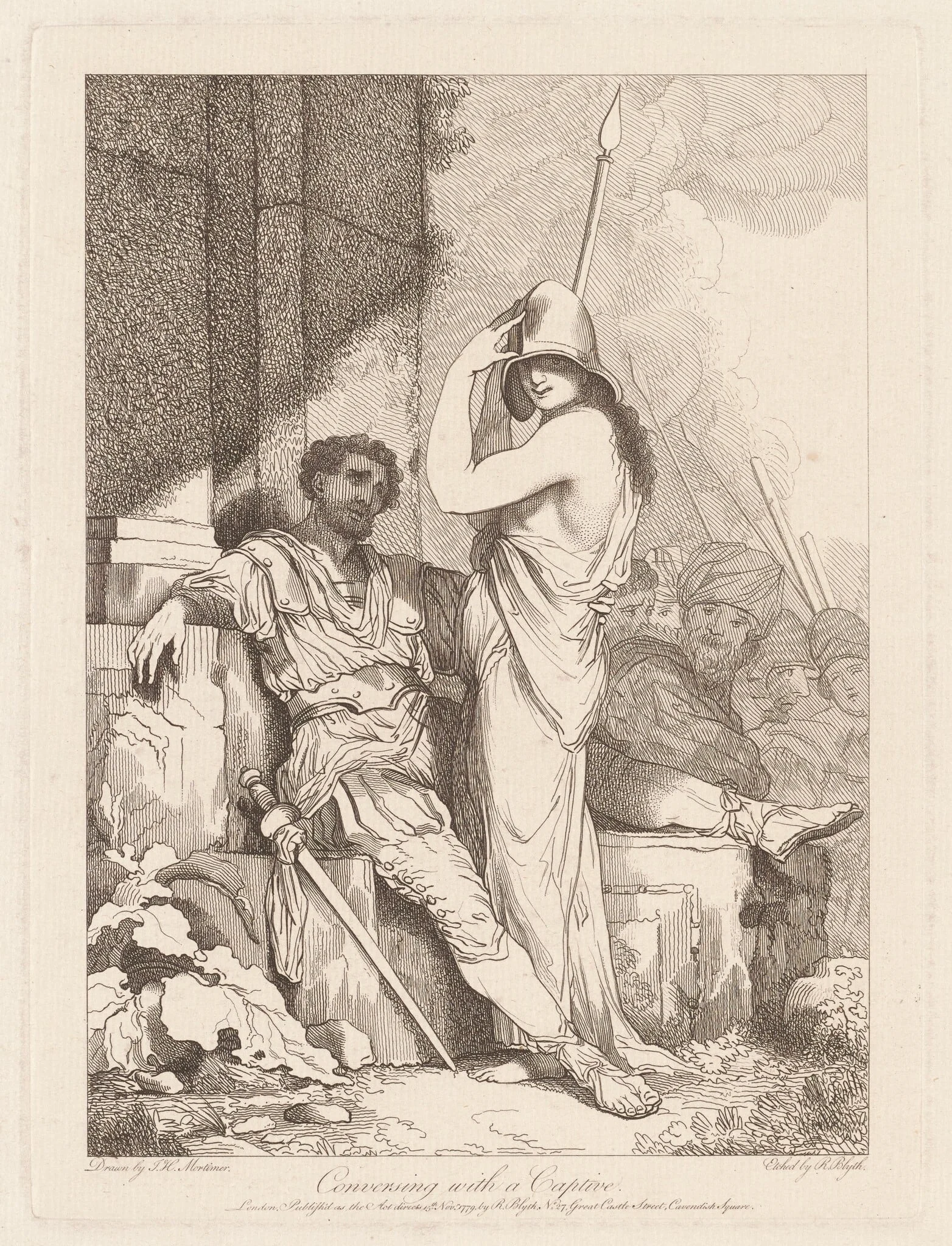 Conversing with a Captive, by Robert Blyth, ink, 1779