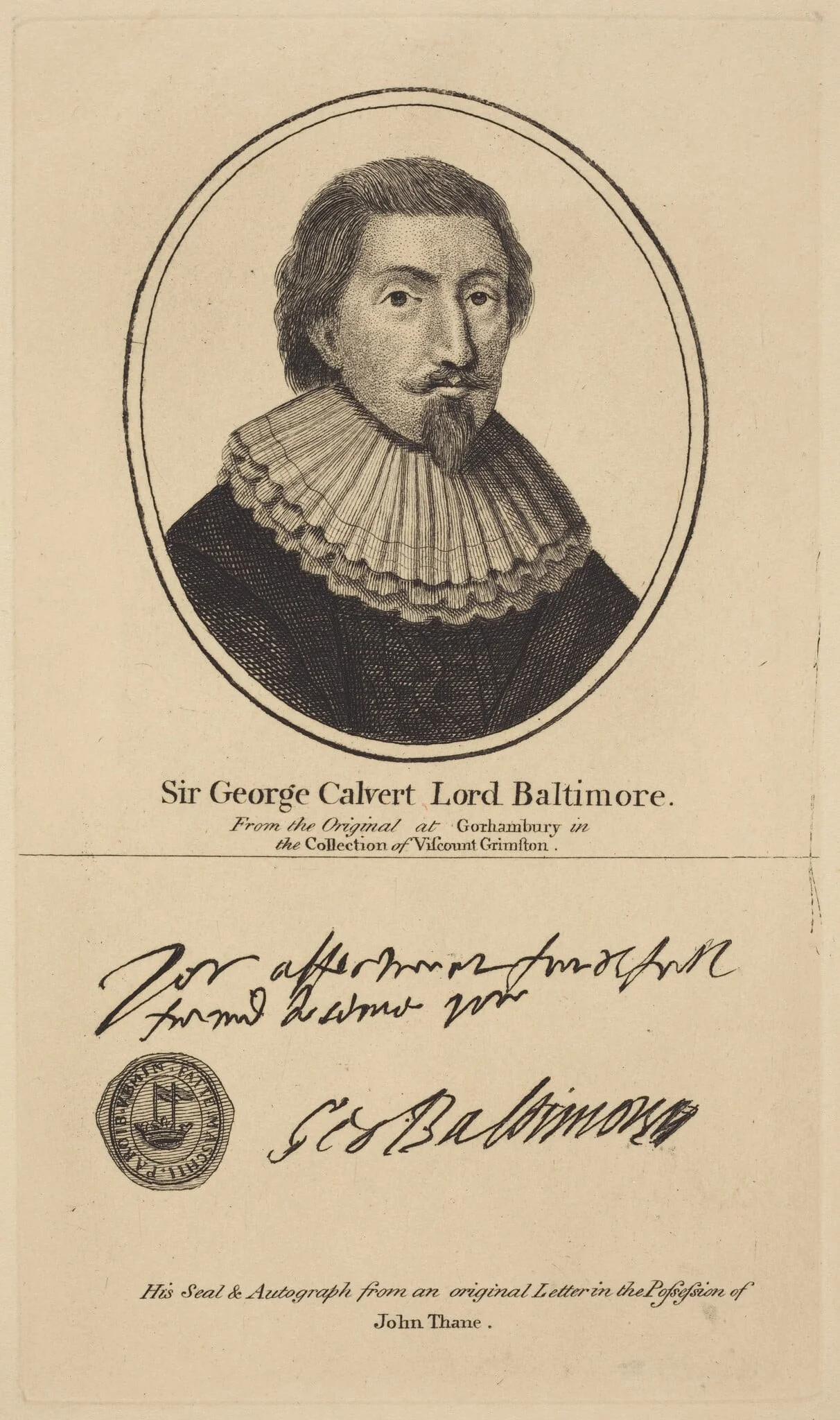 Sir George Calvert, Lord Baltimore, by John Thane, ink, 1783