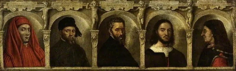 Portraits of five artists, Giotto, Donatello, Michelangelo, Raphael and Brunelleschi