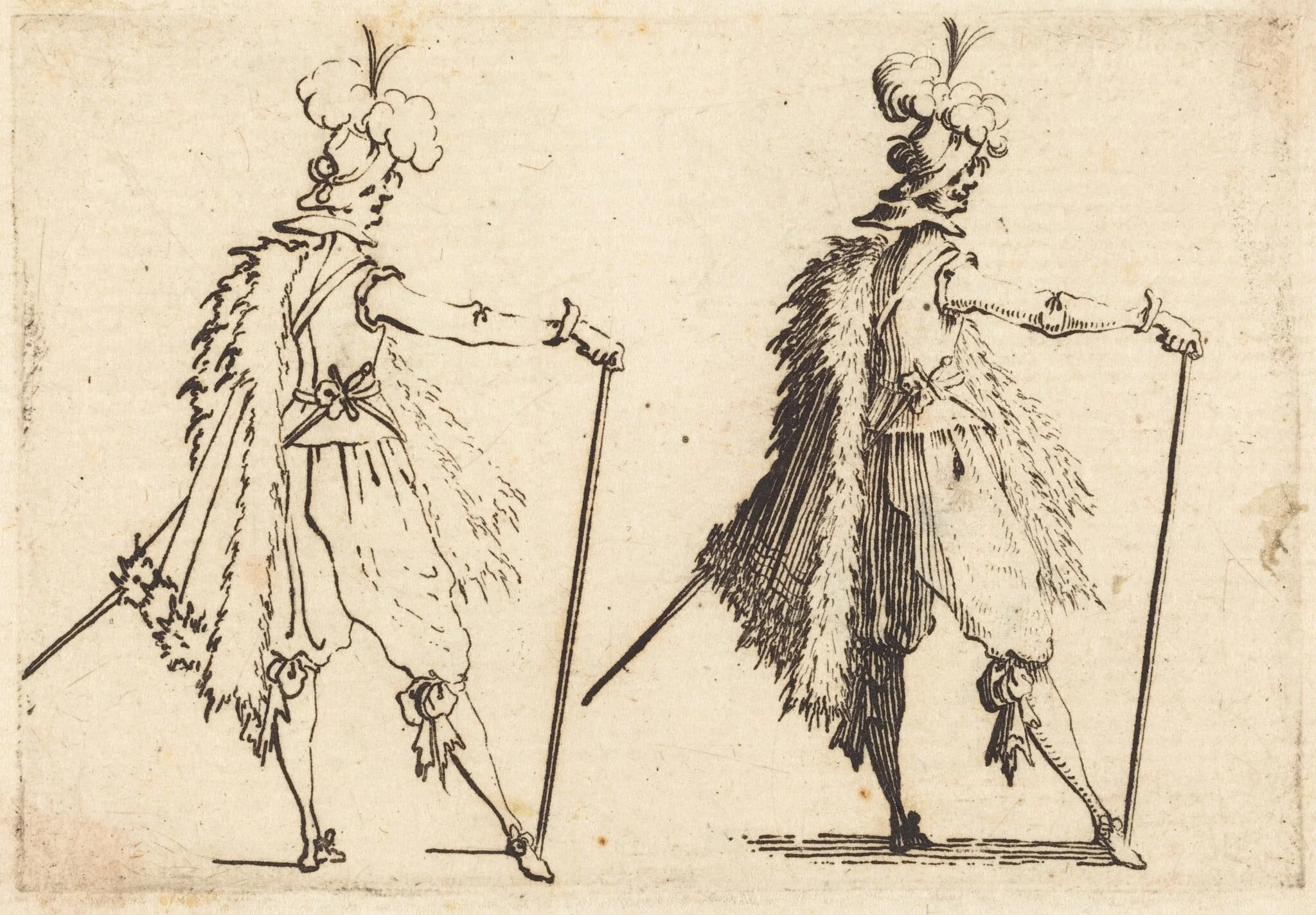 Gentleman with Cane, by Jacques Callot, ink, 1617
