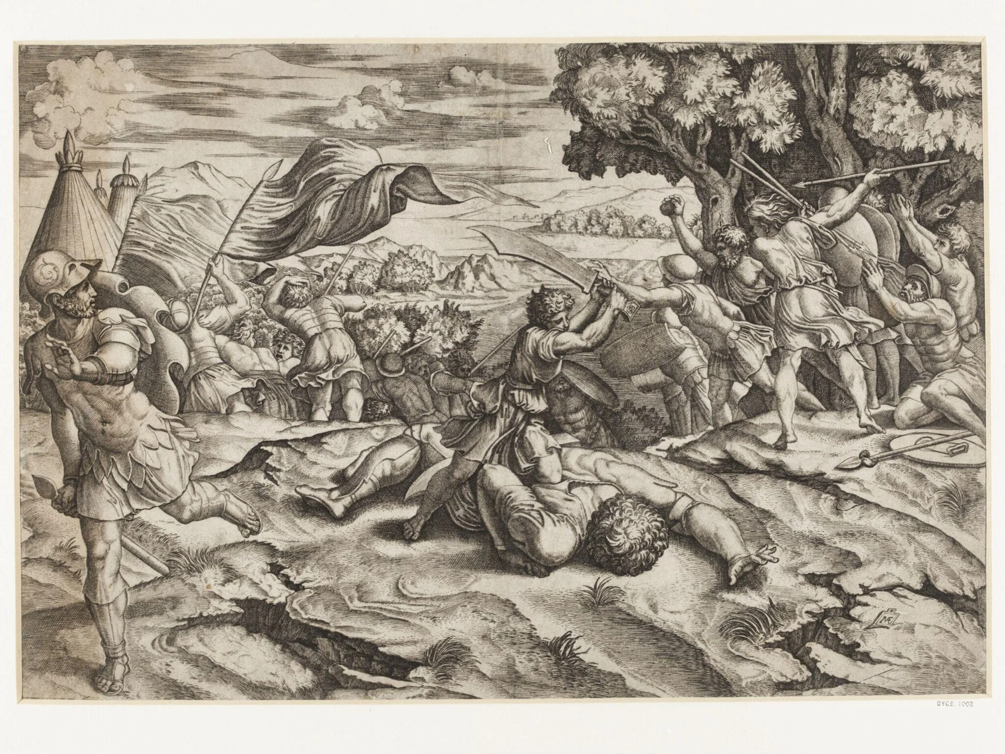 David cutting off the head of Goliath, by Raphael, 1490