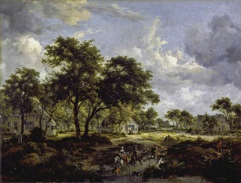 Wooded landscape, by Meindert Hobbema, oil, 1667