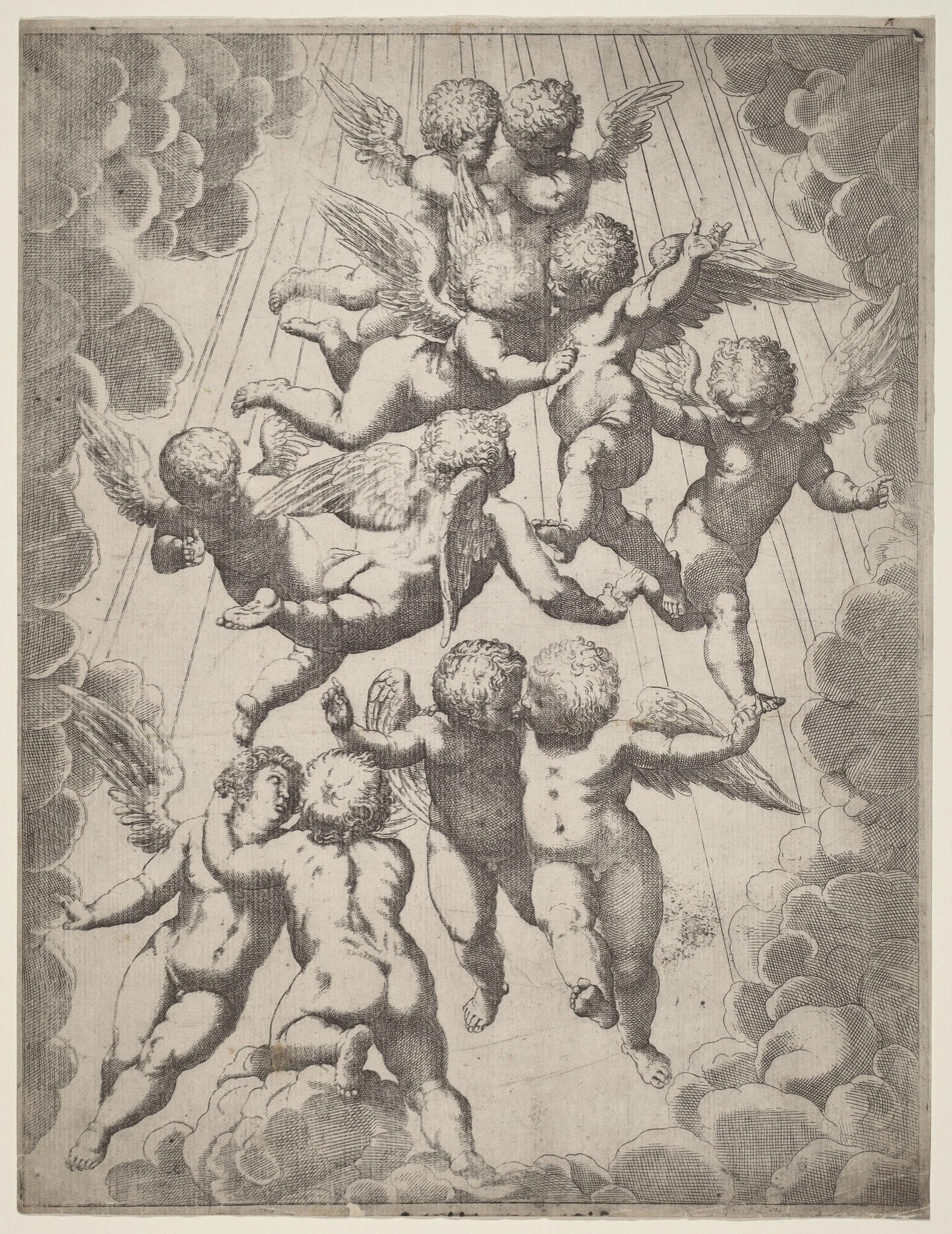 A Group of Angels in Glory, by Italian 17th Century, ink, 1607