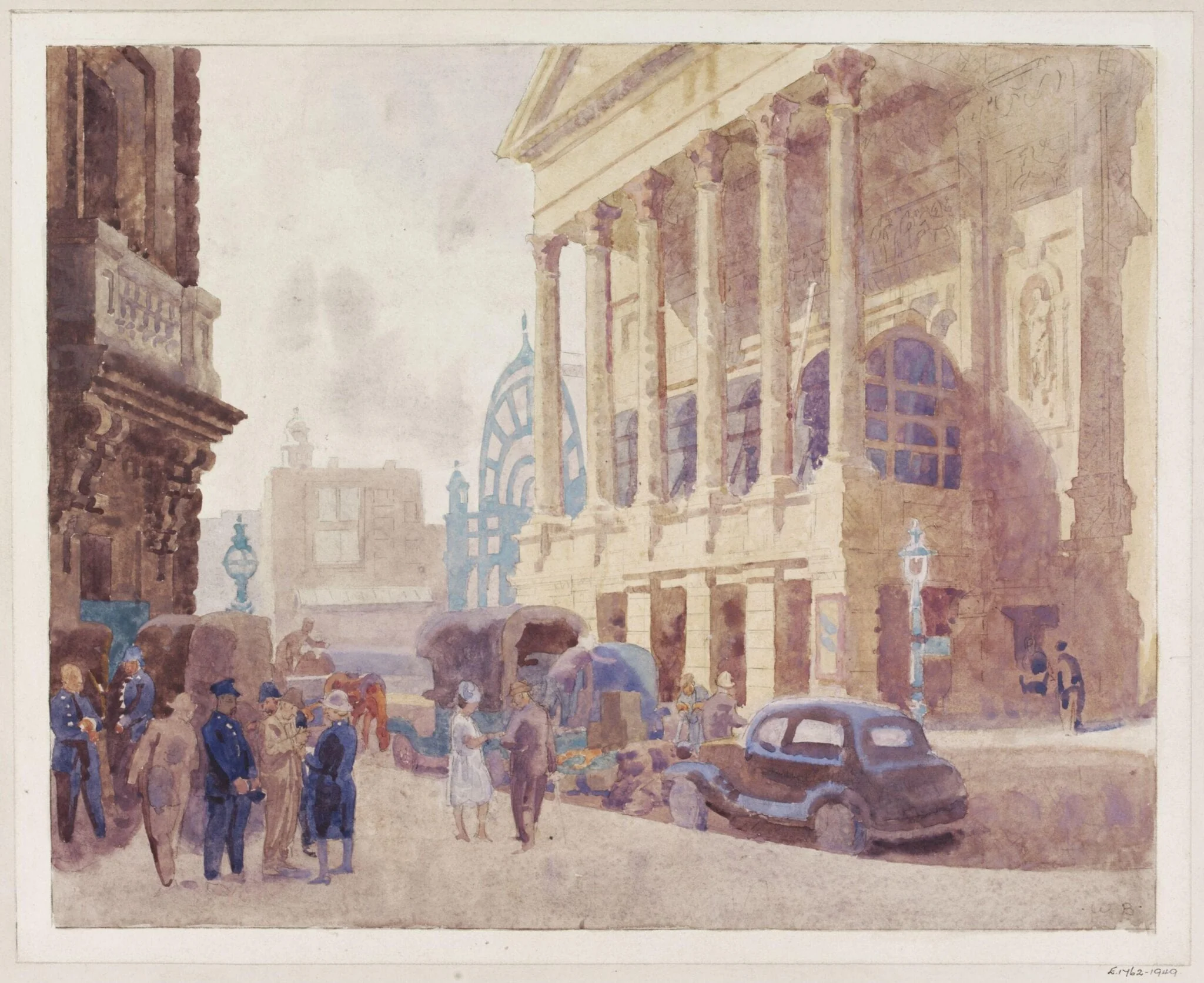 Covent Garden Opera House; The Colonnade, by Bayes, watercolor, 1940