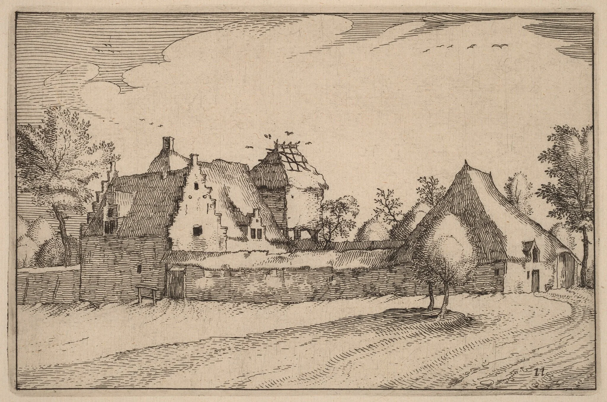 Walled Farm, by Claes Jansz Visscher, ink, 1612