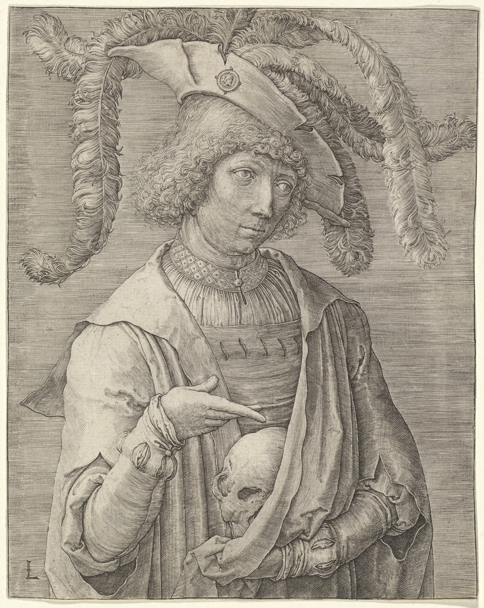 Portrait of a Young Man with a Skull, by Lucas van Leyden, ink, 1519