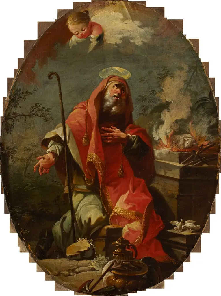 Joachim's Sacrifice, reverse: Saint Joseph with the Christ Child