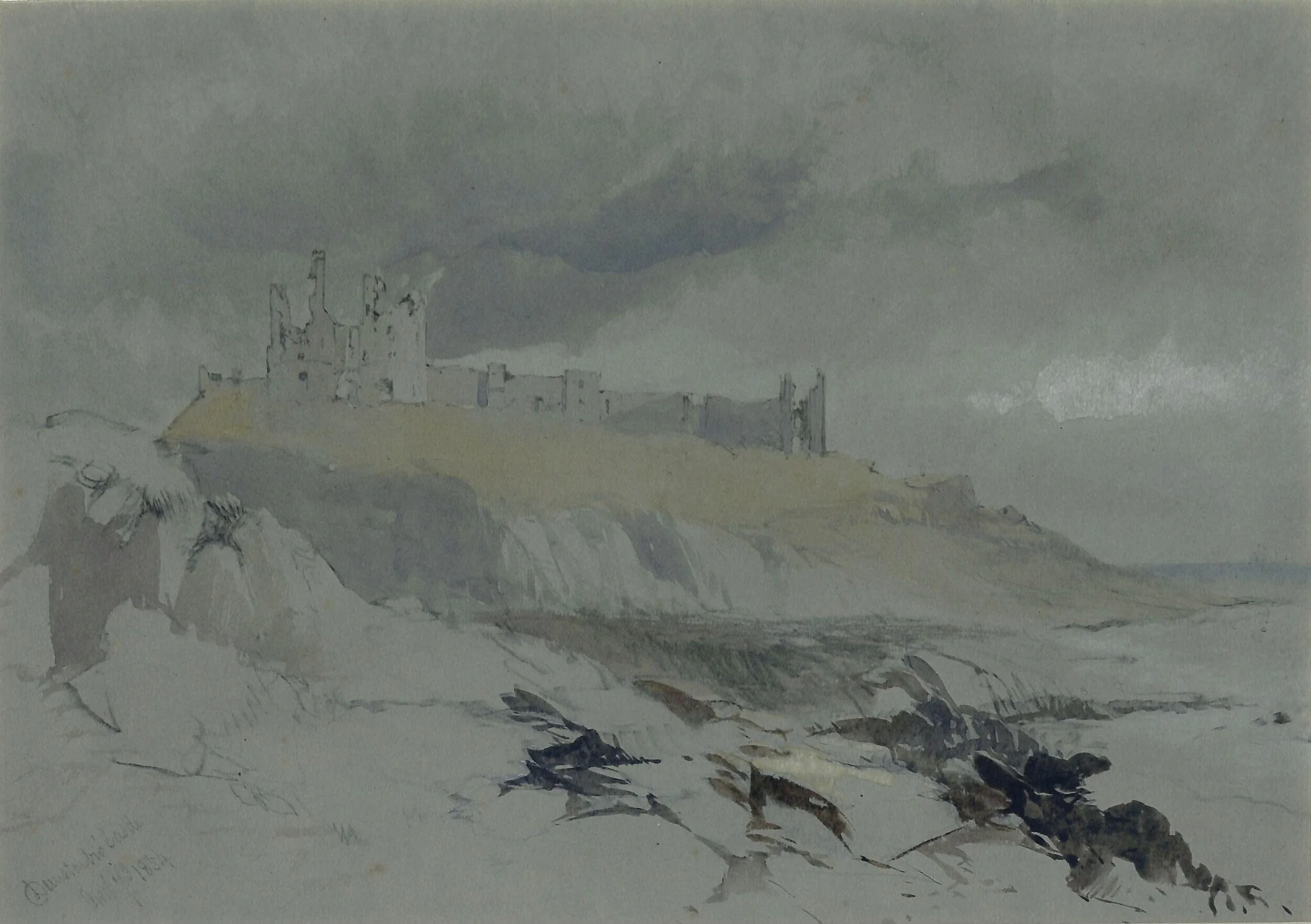 Dunstanborough Castle, by James Burrell Smith, watercolor, 1854