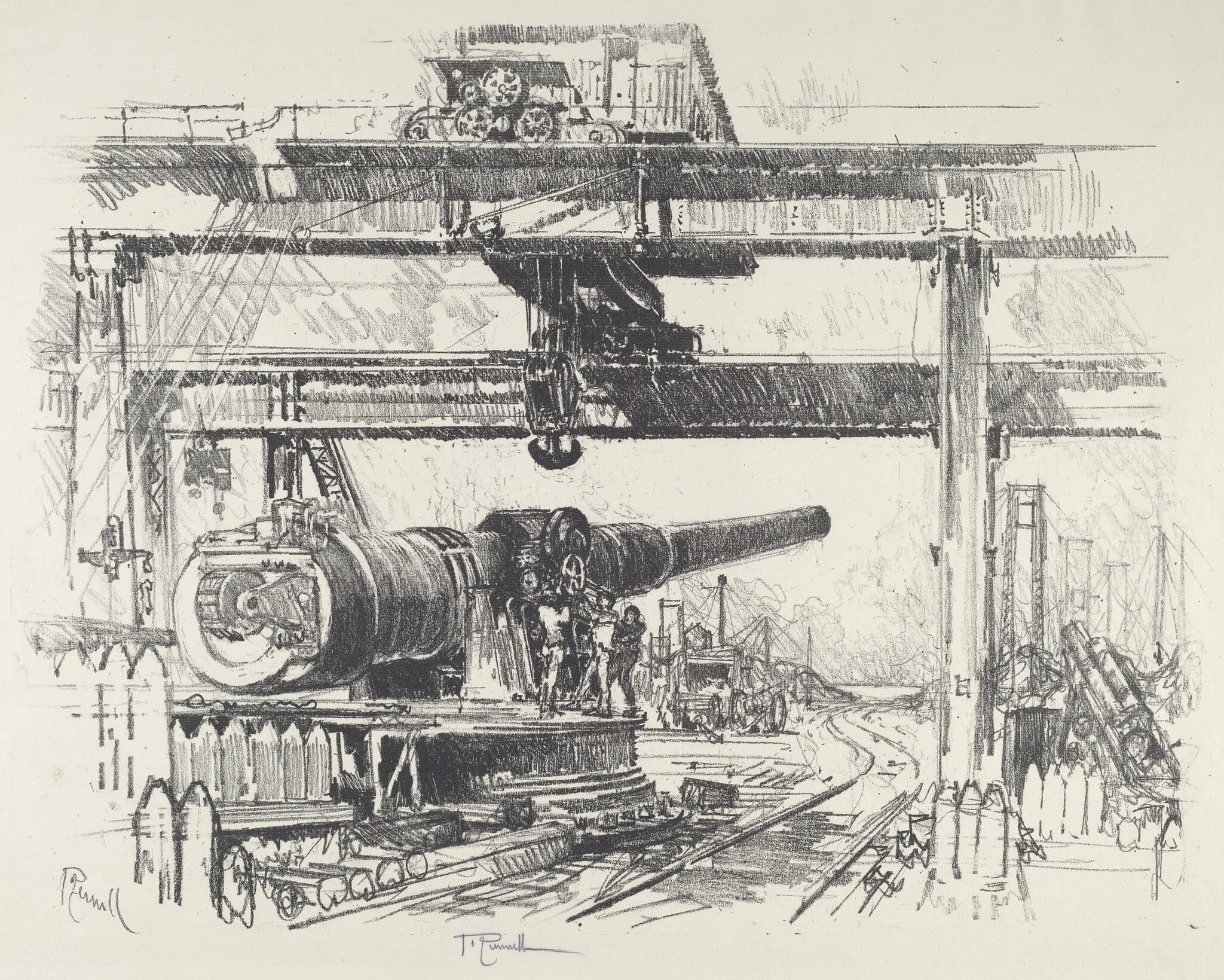 Gun-Testing, by Joseph Pennell, ink, 1916