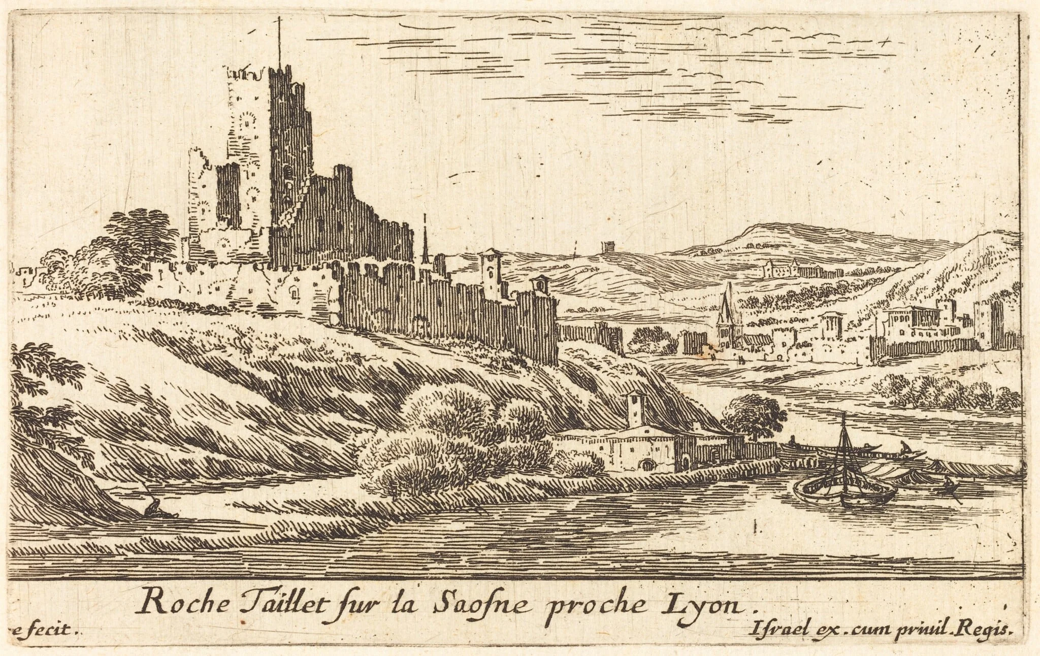 Roche Taillet sur la Saosne proche Lyon, by Israël Silvestre, ink, 1656