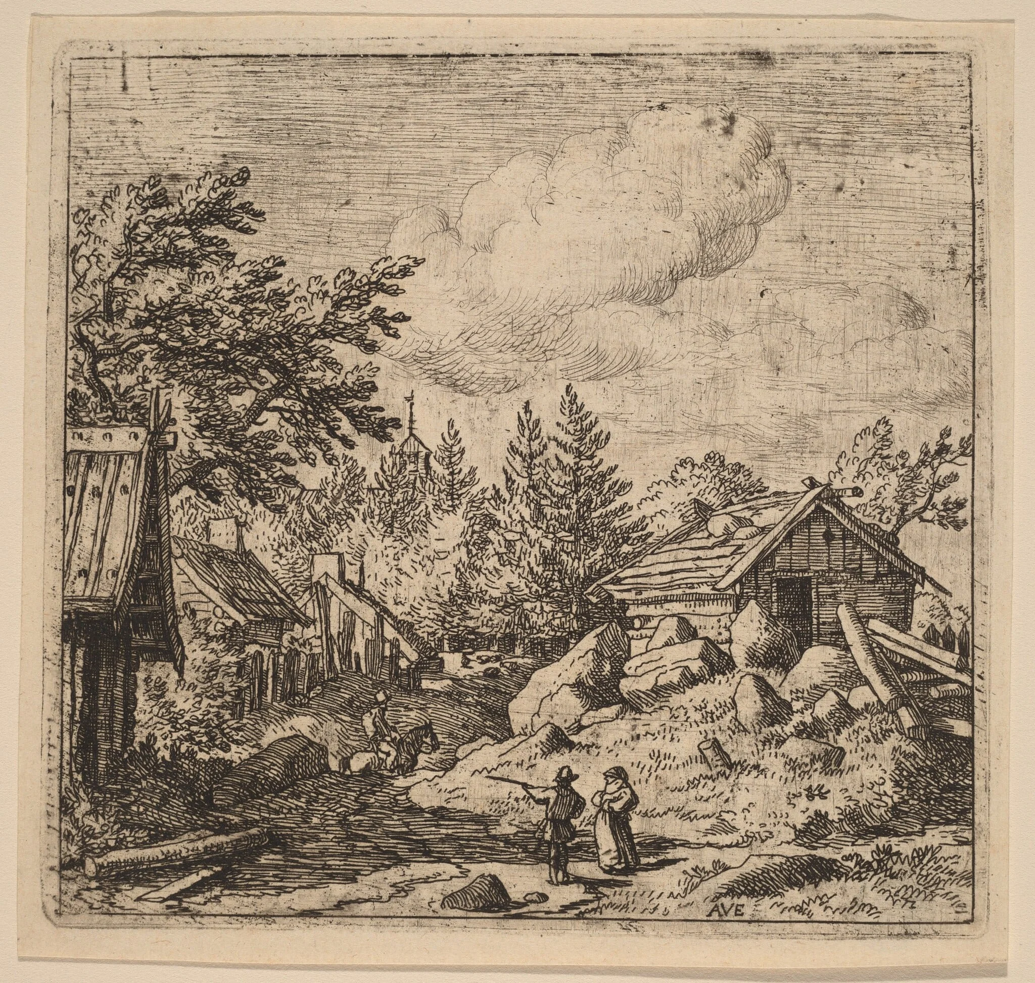 Hamlet on Mountainous Ground, by Allart van Everdingen, ink, 1650