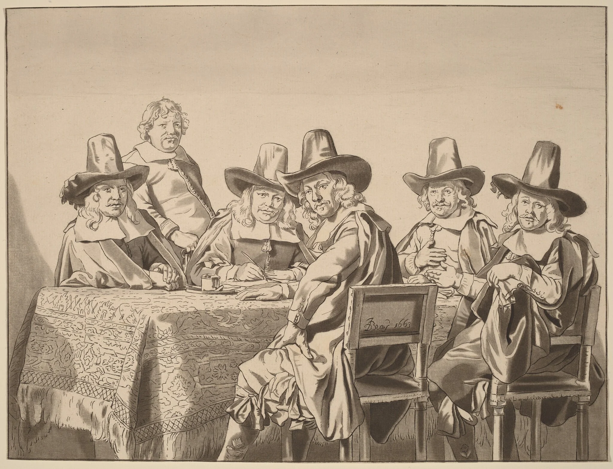 Directors of the Orphan Asylum of Haarlem, by Jacobus Buys, ink, 1777