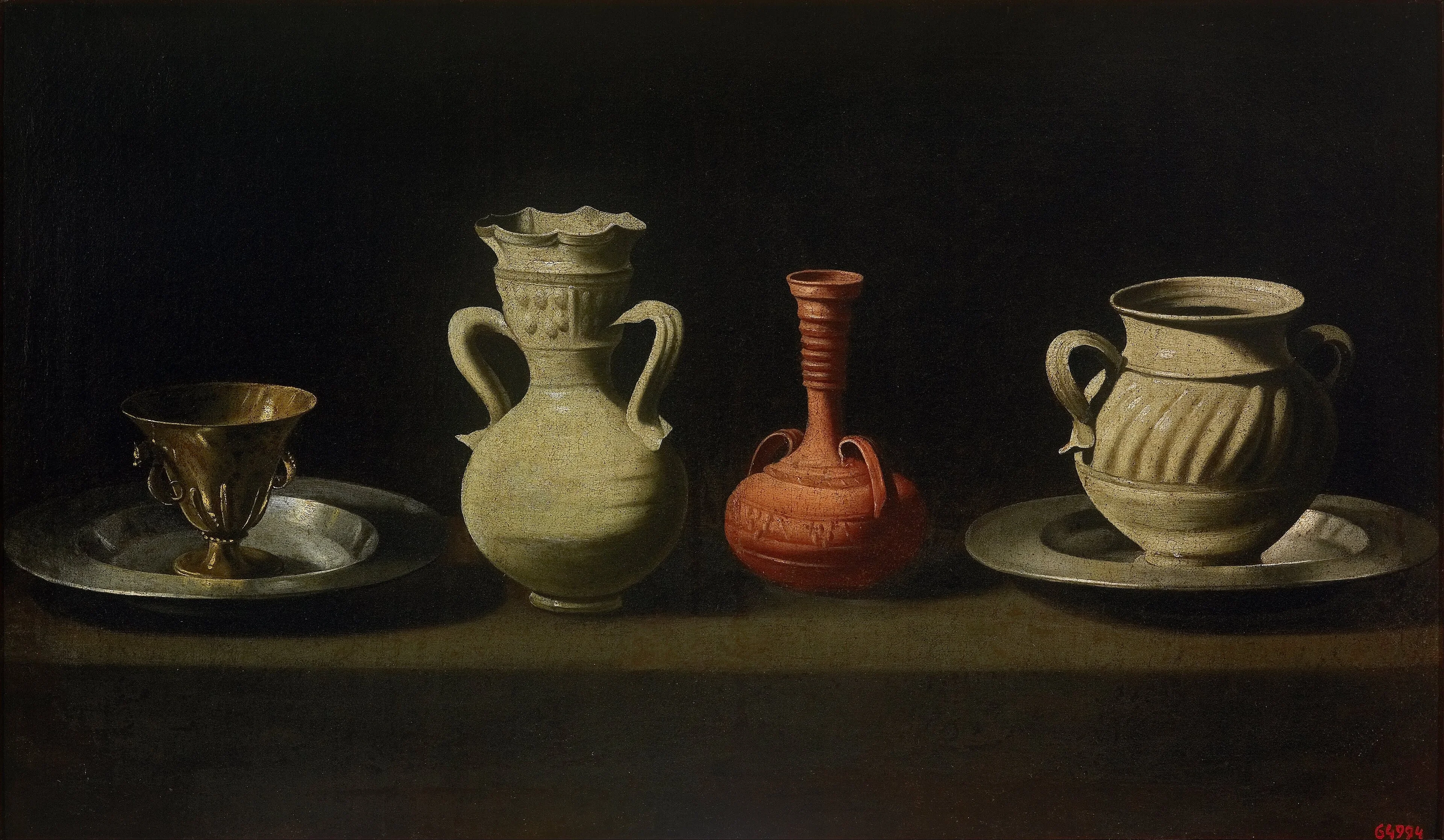 Still Life with Four Vessels, by Francisco de Zurbarán, oil, 1635