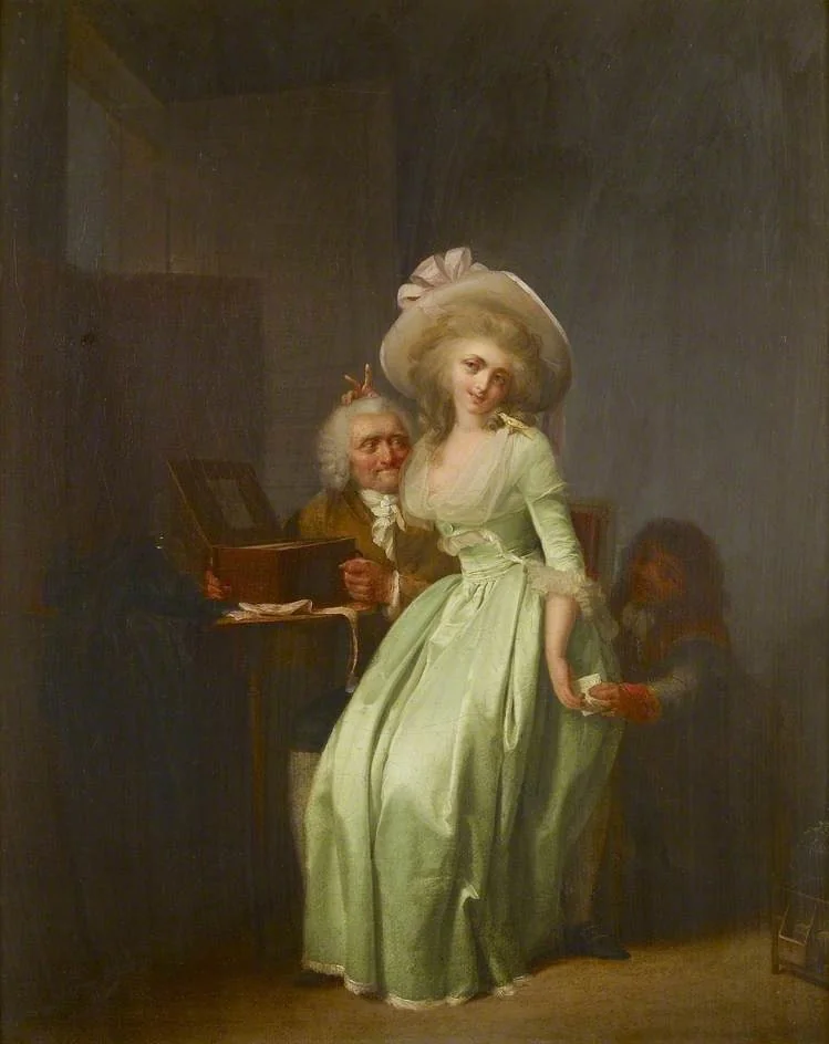 A young Woman mocking an elderly Admirer