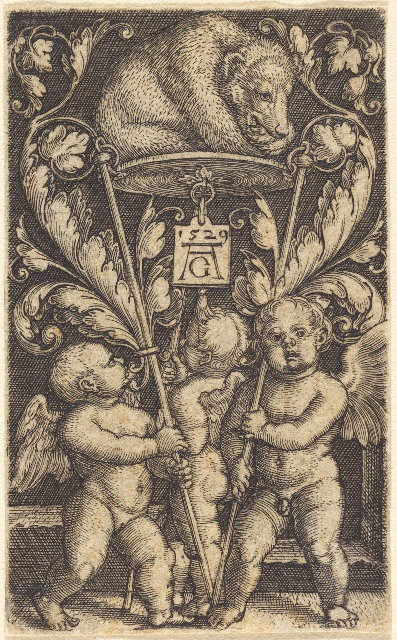 Three Cupids and a Bear, by Heinrich Aldegrever, 1529