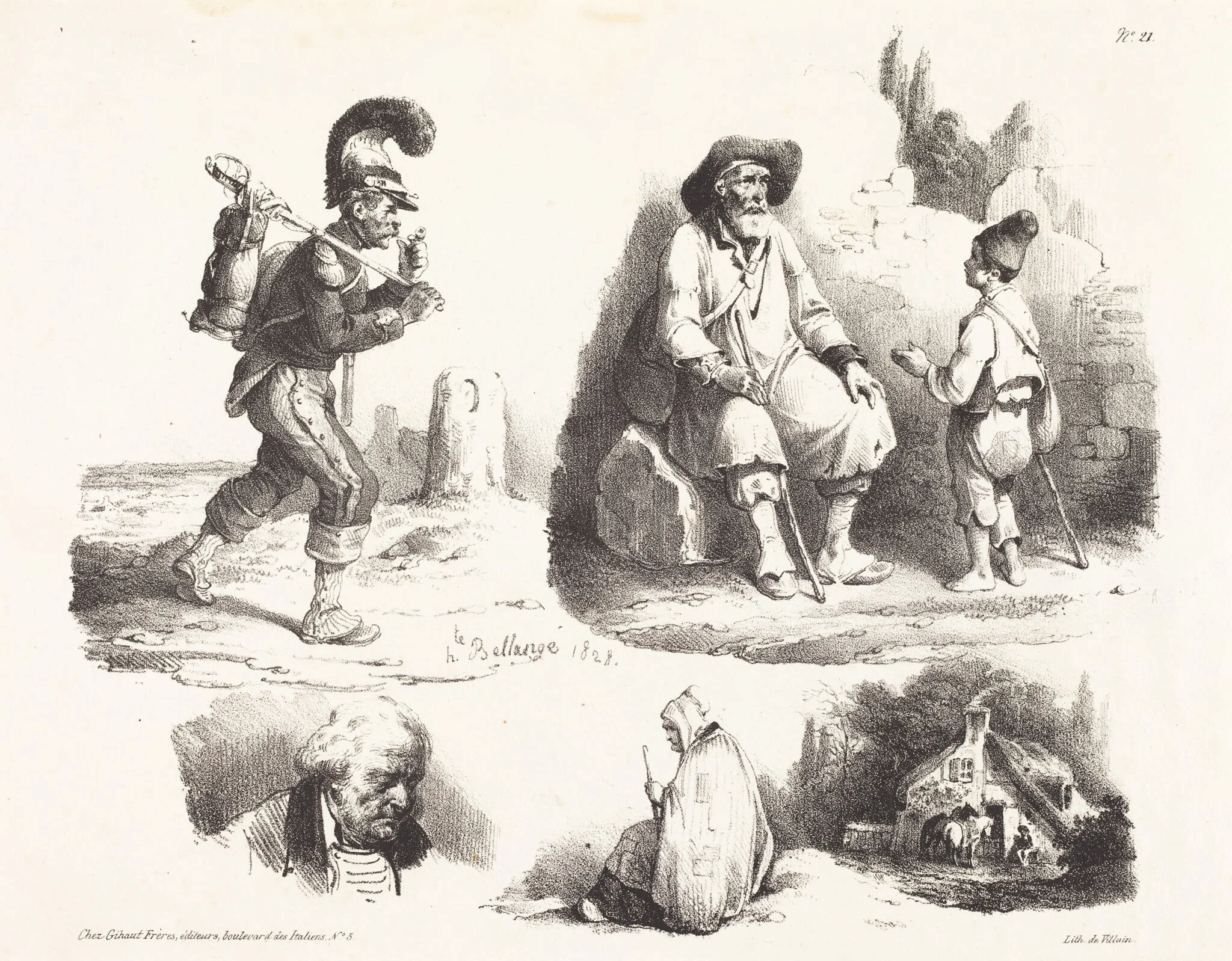 Five Vignettes, by Hippolyte Bellangé, ink, 1830