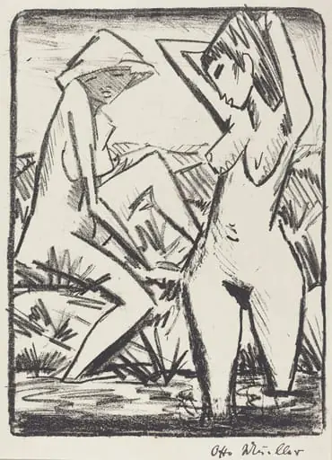 Standing Girl in Water and the Other Sitting on Shore (Im Wasser stehendes und am Ufer sitzendes Madchen mit Hut)