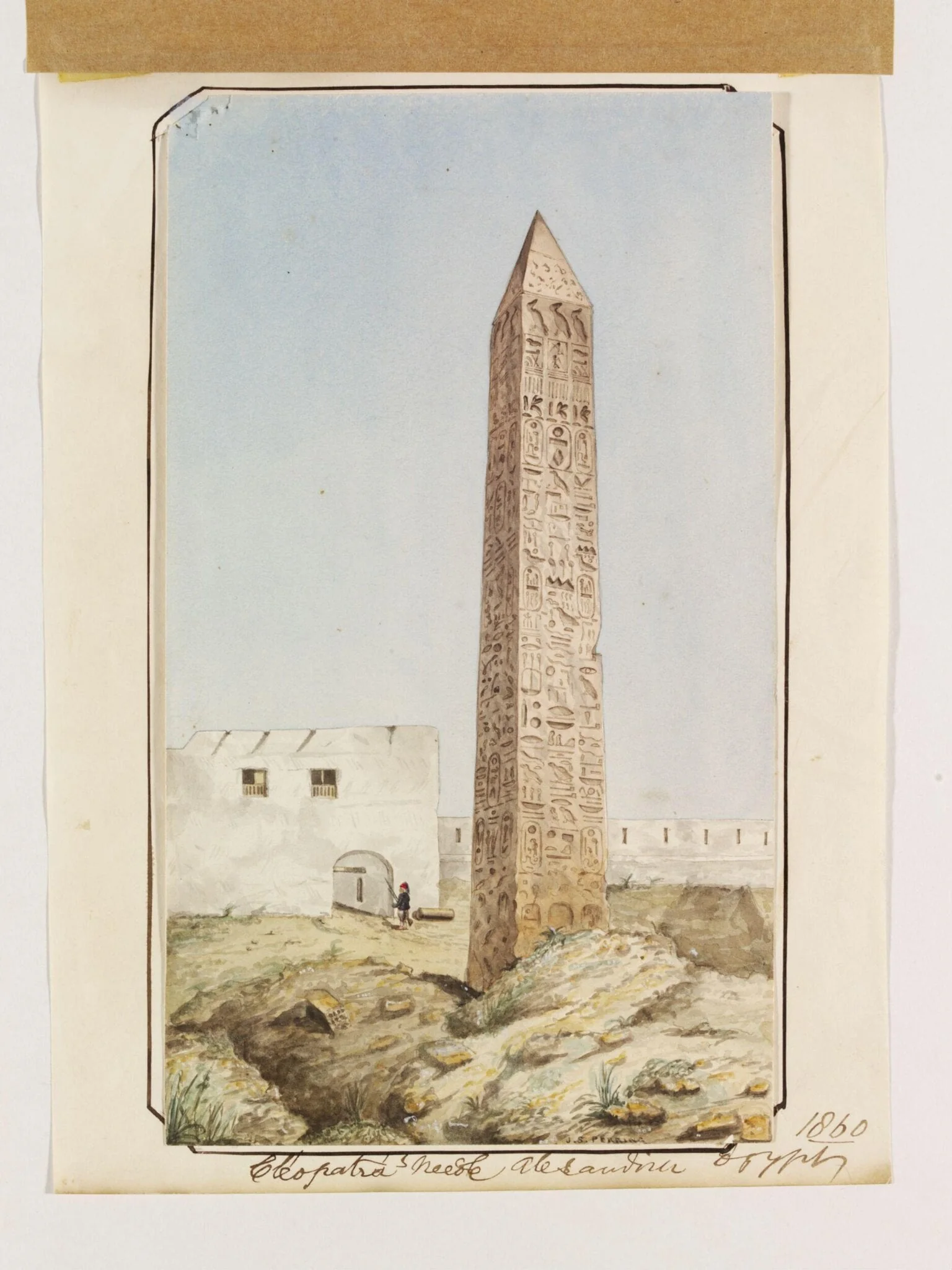 Cleopatra's Needle, Alexandria, Egypt, by John Shae Perring, watercolor, 1860