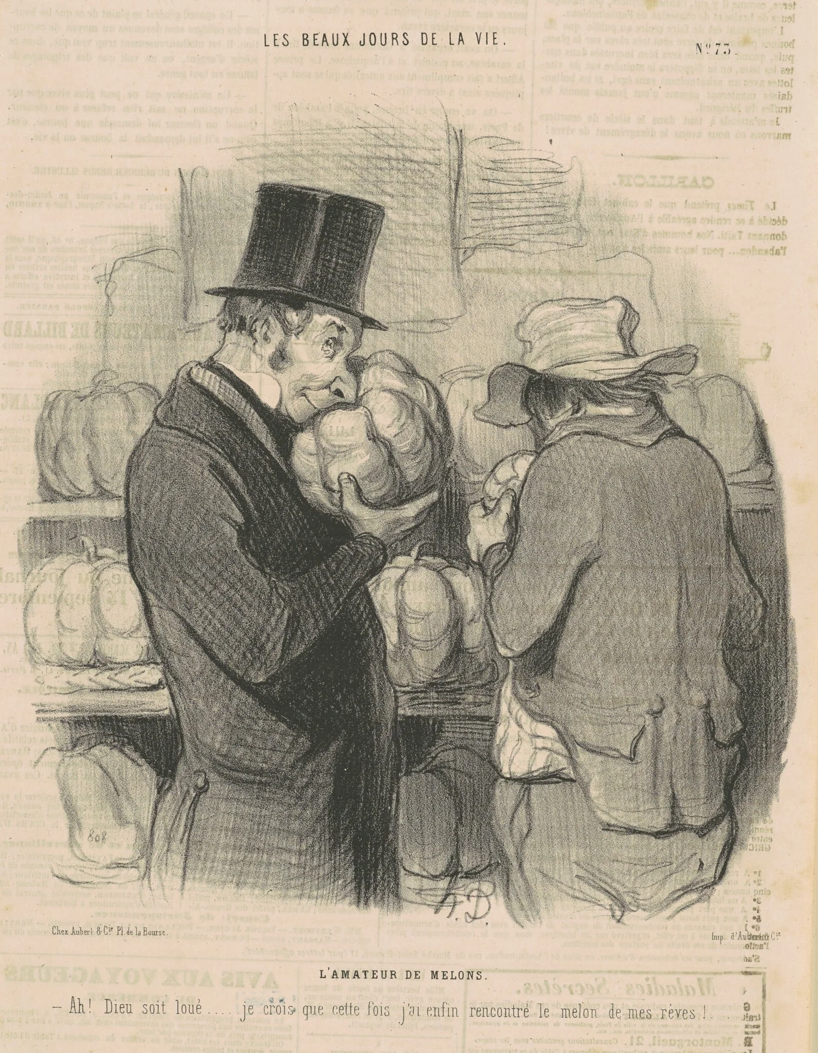 L'amateur de melons, by Honoré Daumier, ink, 1845